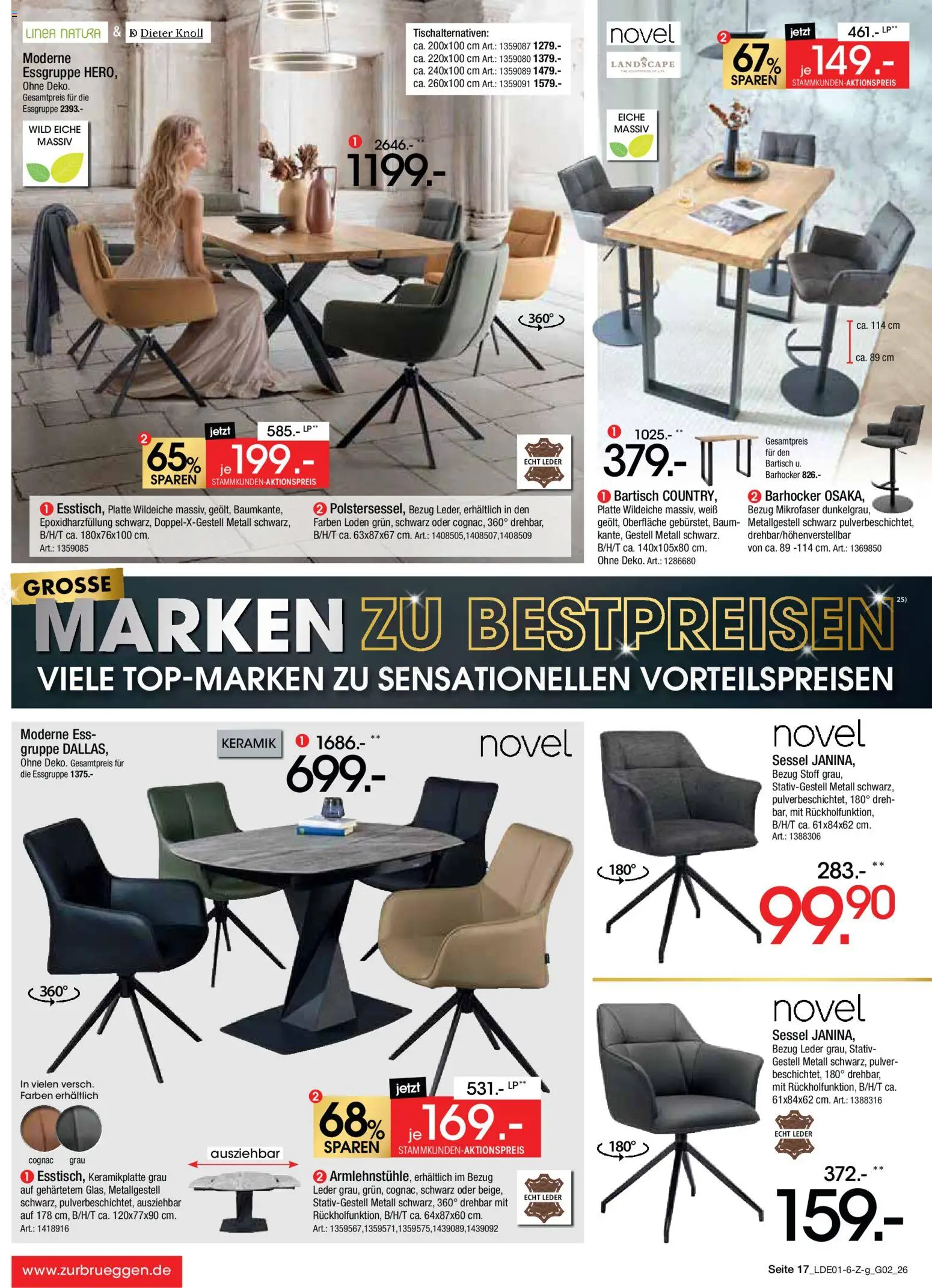 Zurbrüggen Große Marken-Sensation – gültig ab 31.01.2026 | Seite: 17 | Produkte: Essgruppe, Bartisch, Barhocker, Sessel