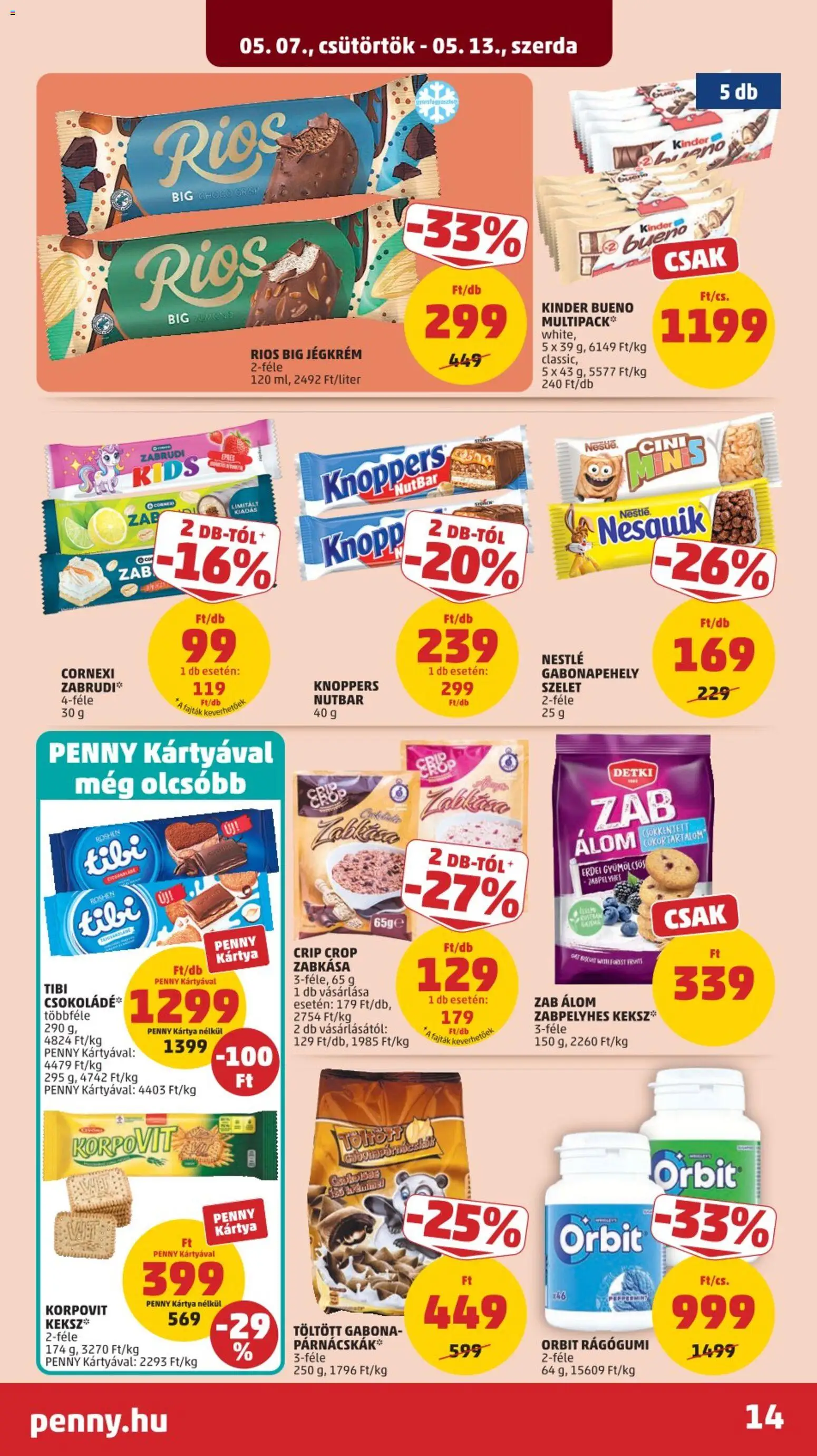 PENNY akciós ujság - amely érvényes a következő dátumtól: 07.05.2026 | Oldal: 17 | Termékek: Rágógumi, Zabkása, Jégkrém, Keksz