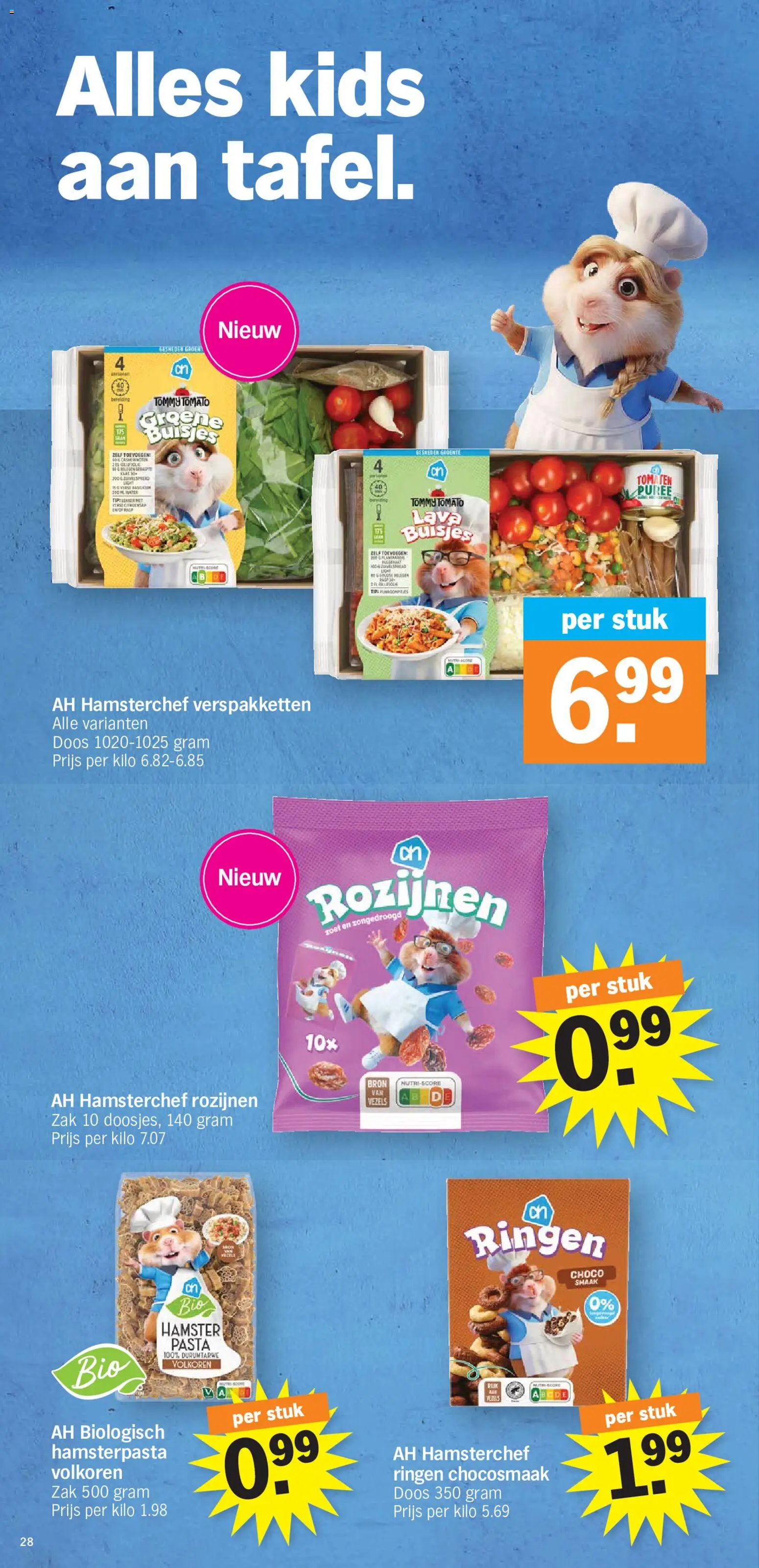 {H1} | Pagina: 28 | Producten: Pasta, Noten, Rozijnen, Zak