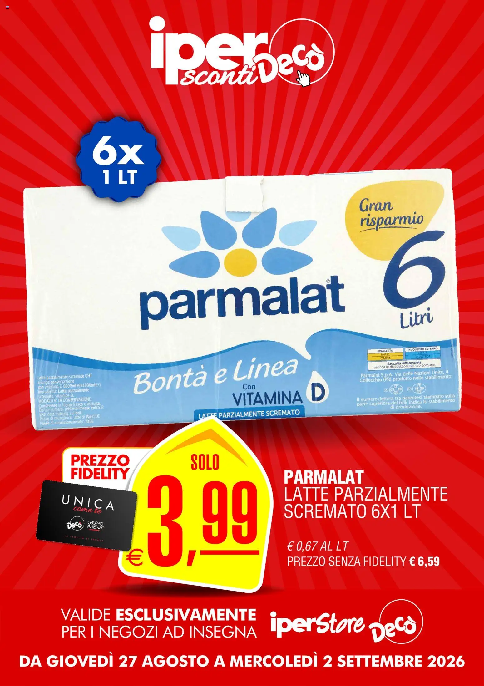 Volantino Decò del 27/08/2026 | Pagina: 5 | Prodotti: Latte, Data, Ingredienti, Latte parzialmente scremato