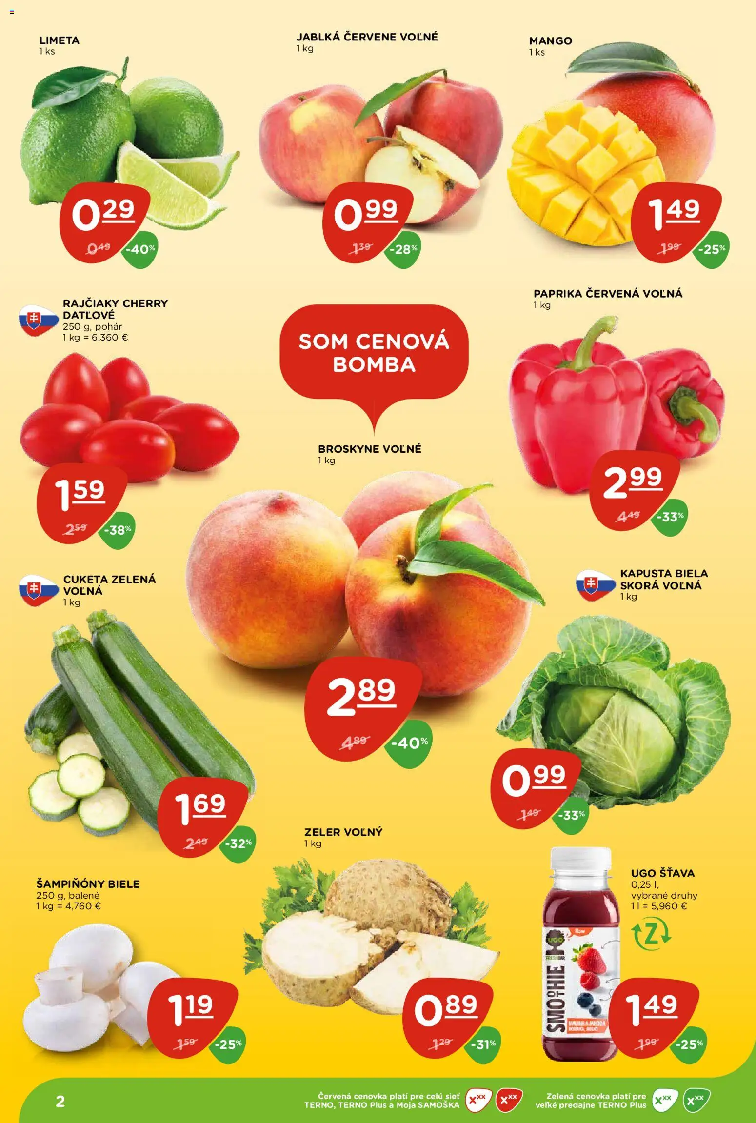 Nové Terno akcie – leták je platný od 25.06.2026 | Strana: 2 | Produkty: Kapusta, Mango, Broskyne, Zeler