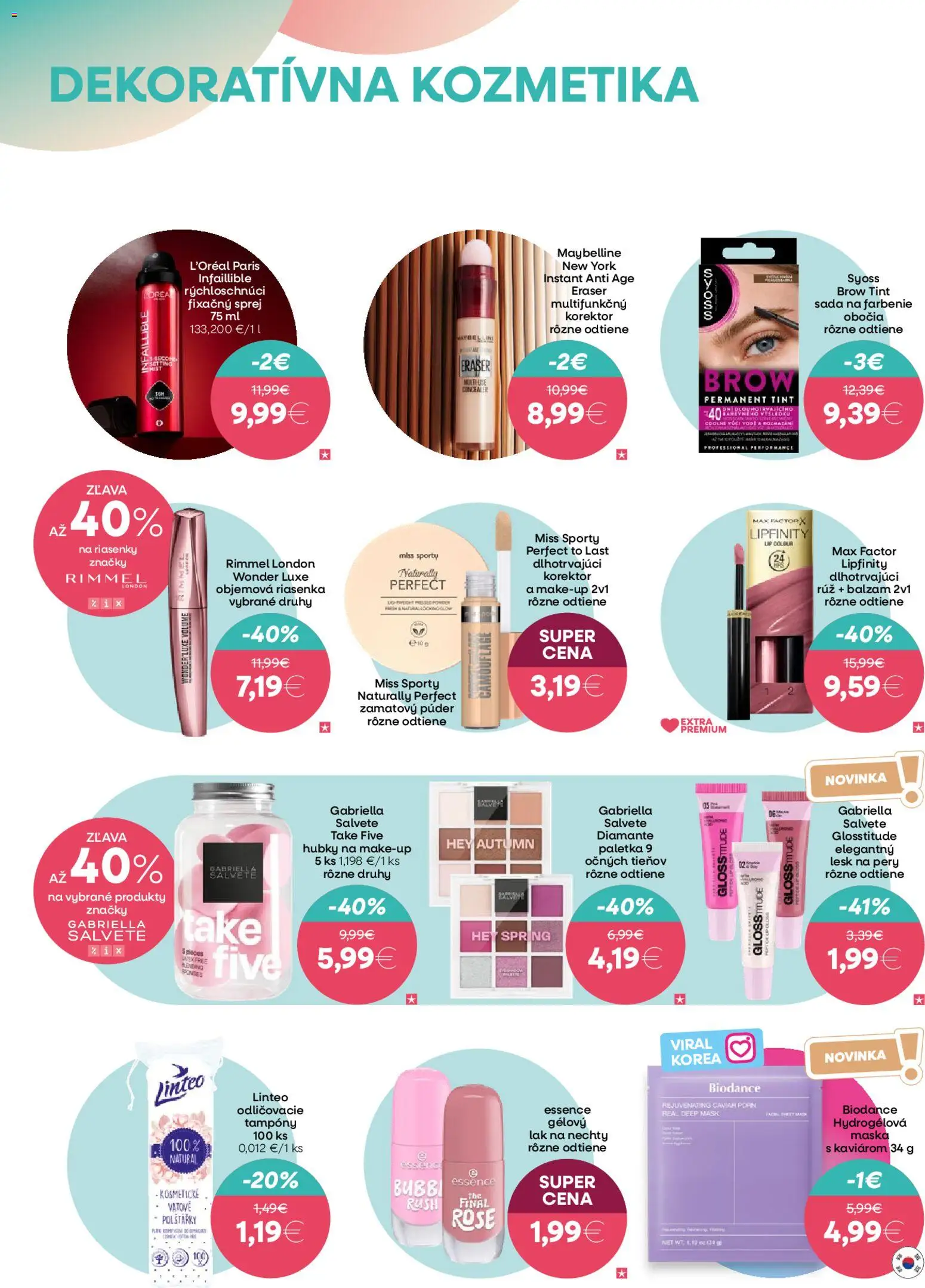 Nové 101 drogerie akcie – leták je platný od 20.05.2026 | Strana: 4 | Produkty: Korektor, Púder, Riasenka, Maska