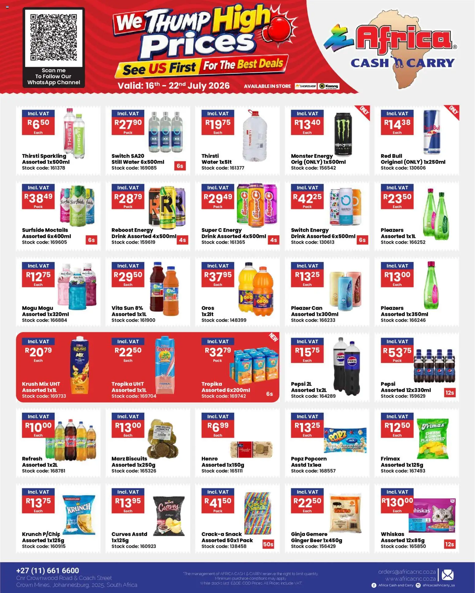 New Africa Cash & Carry catalogue – valid from 16/07/2026 | Page: 26 | Products: Cheese, Popcorn, Stock, Water