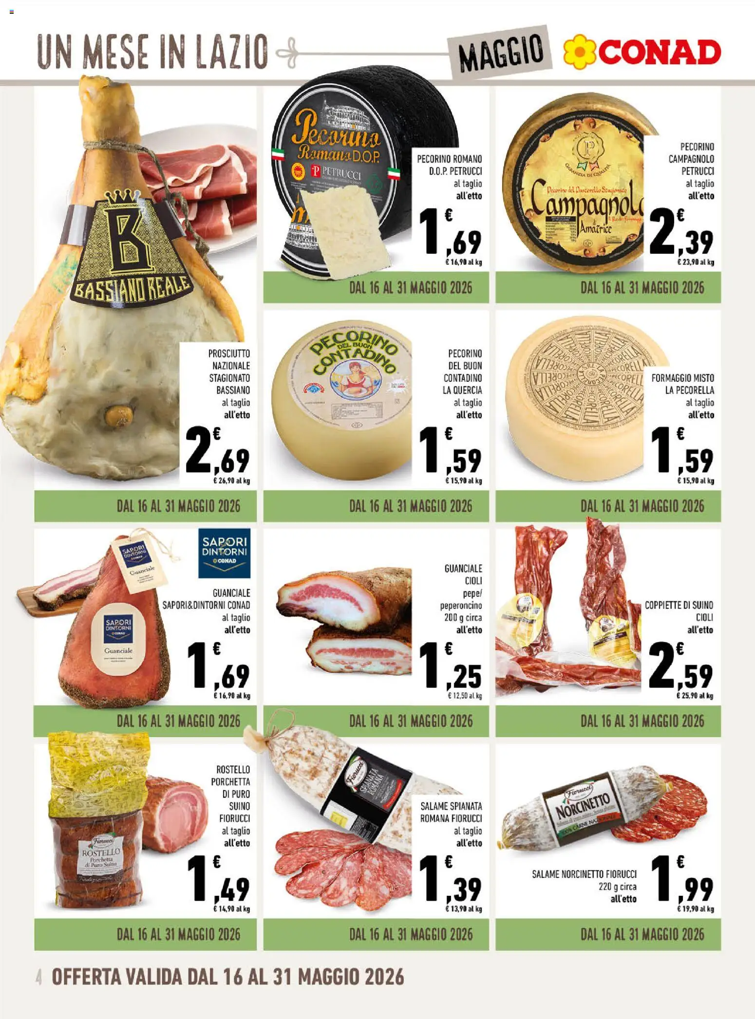Volantino Spazio Conad del 29.04.2026 | Pagina: 4 | Prodotti: Porchetta, Salame, Peperoncino, Pecorino Romano