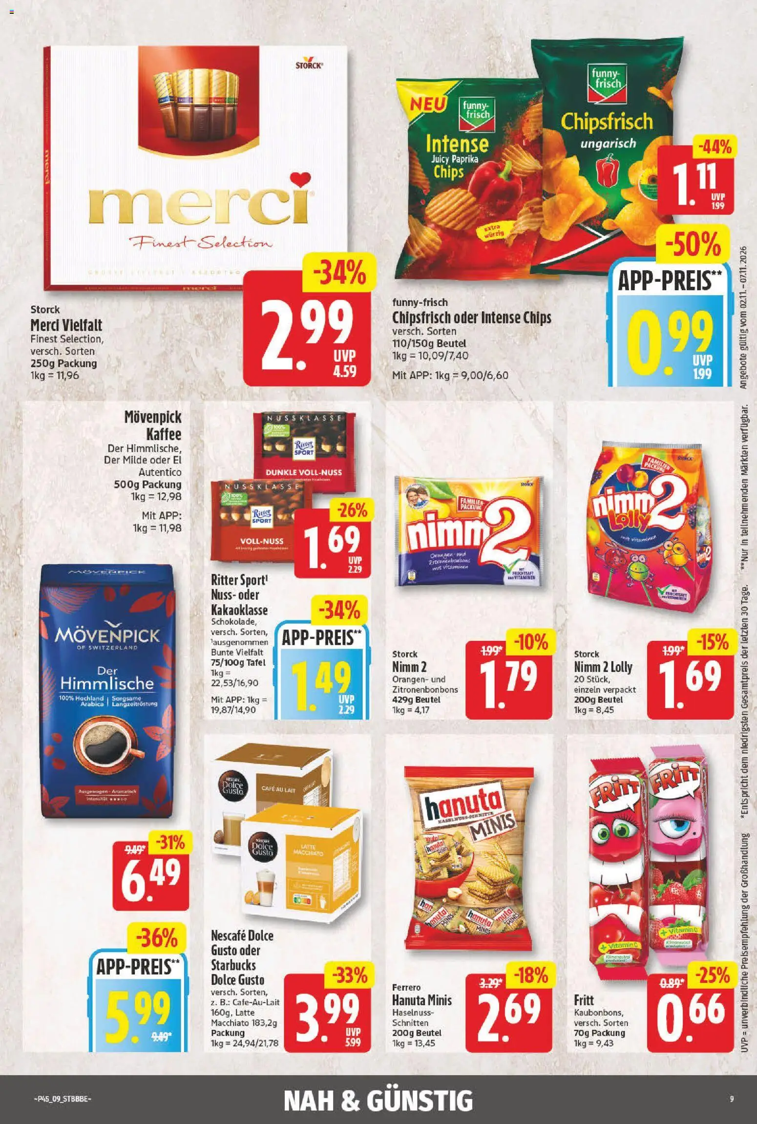 NP Discount Prospekt – gültig ab 02.11.2026 | Seite: 9 | Produkte: Funny frisch, Orangen, Paprika, Chips