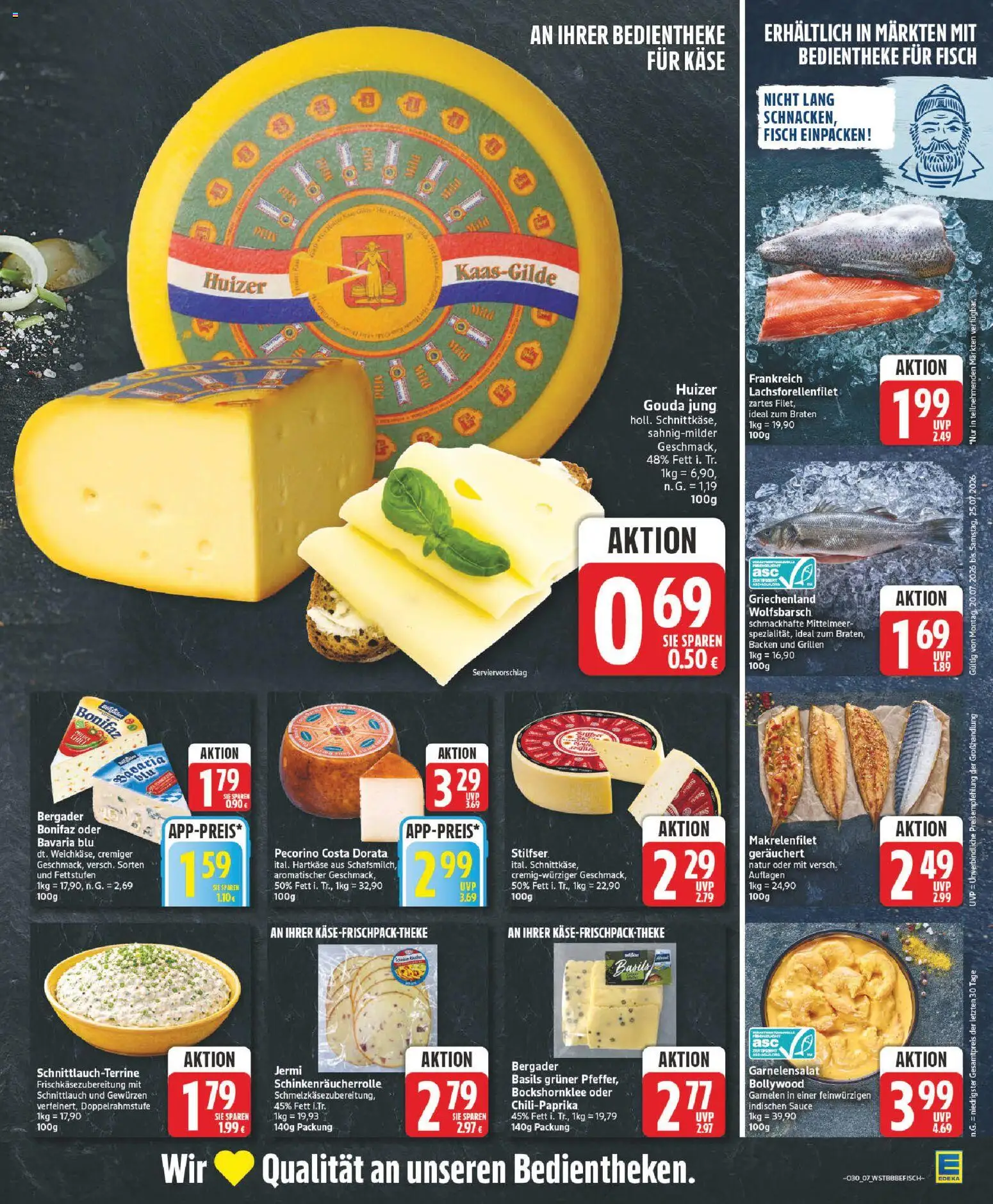 Edeka Prospekt – gültig ab 20.07.2026 | Seite: 7 | Produkte: Käse, Gouda, Garnelen, Fisch