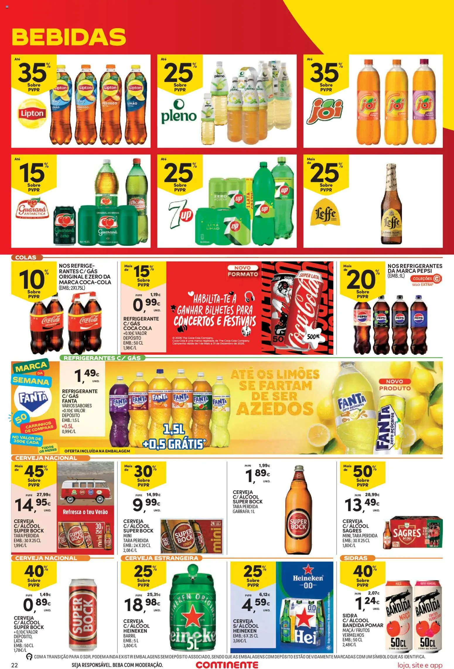 Continente Semanal Continente Bom Dia │ válido de 04/08/2026 | Página: 22 | Produtos: Refrigerante, Fanta, Super bock, Maça