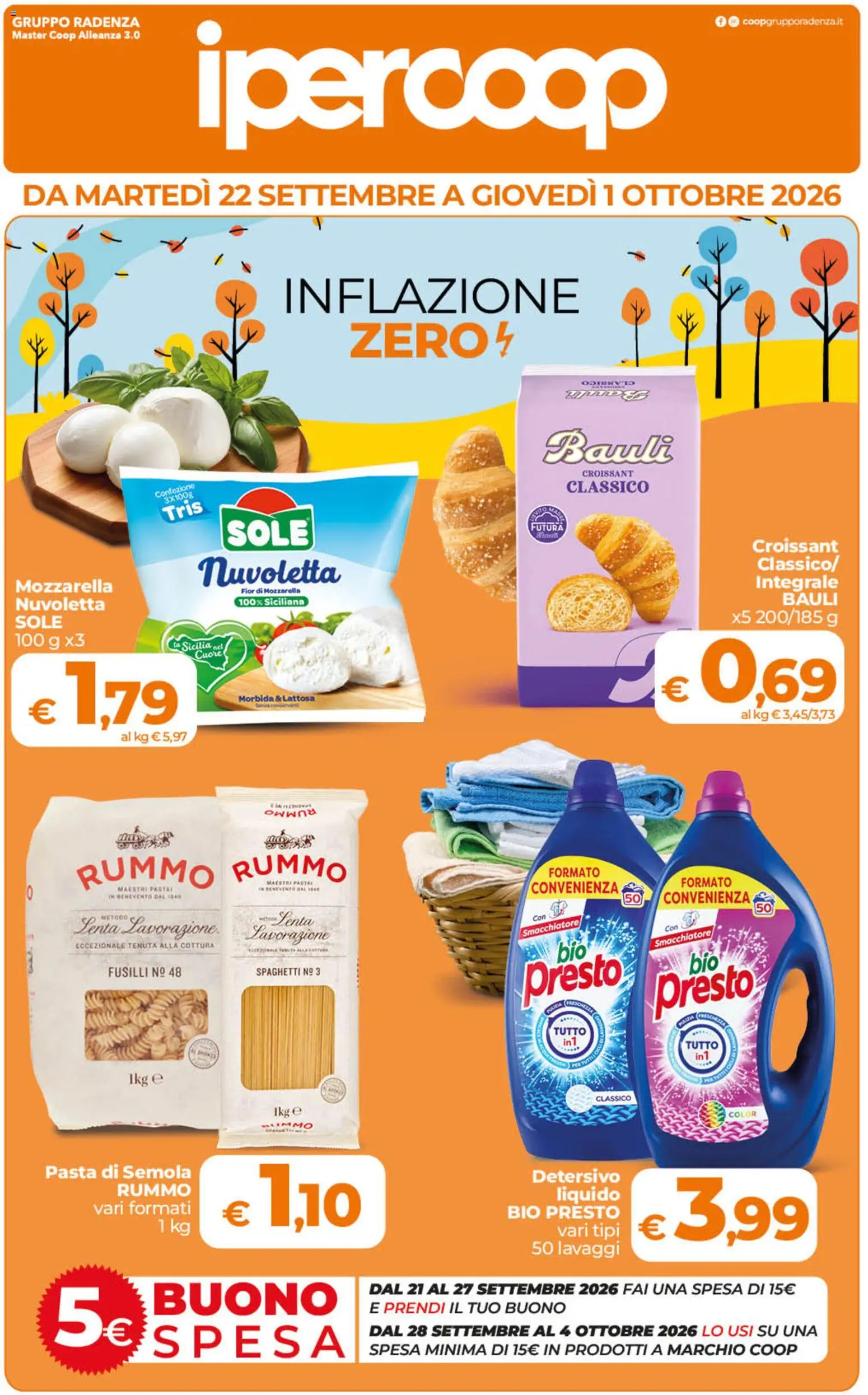 Volantino Ipercoop del 22/09/2026 | Pagina: 1 | Prodotti: Smacchiatore, Mozzarella, Pasta, Spaghetti