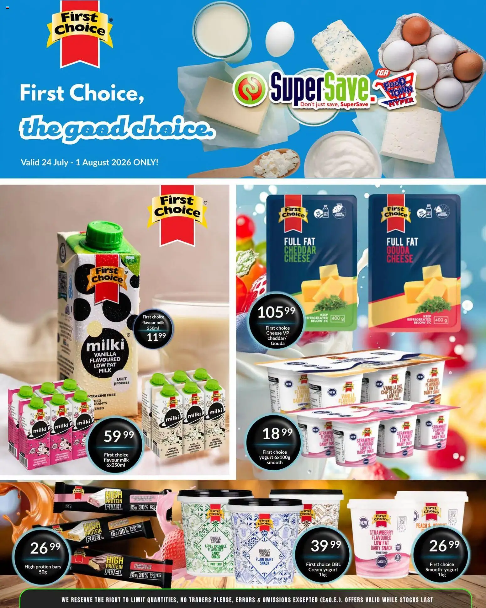 New Super Save catalogue – valid from 24/07/2026 | Page: 1 | Products: Milk, Cream, Peanut butter, Peach
