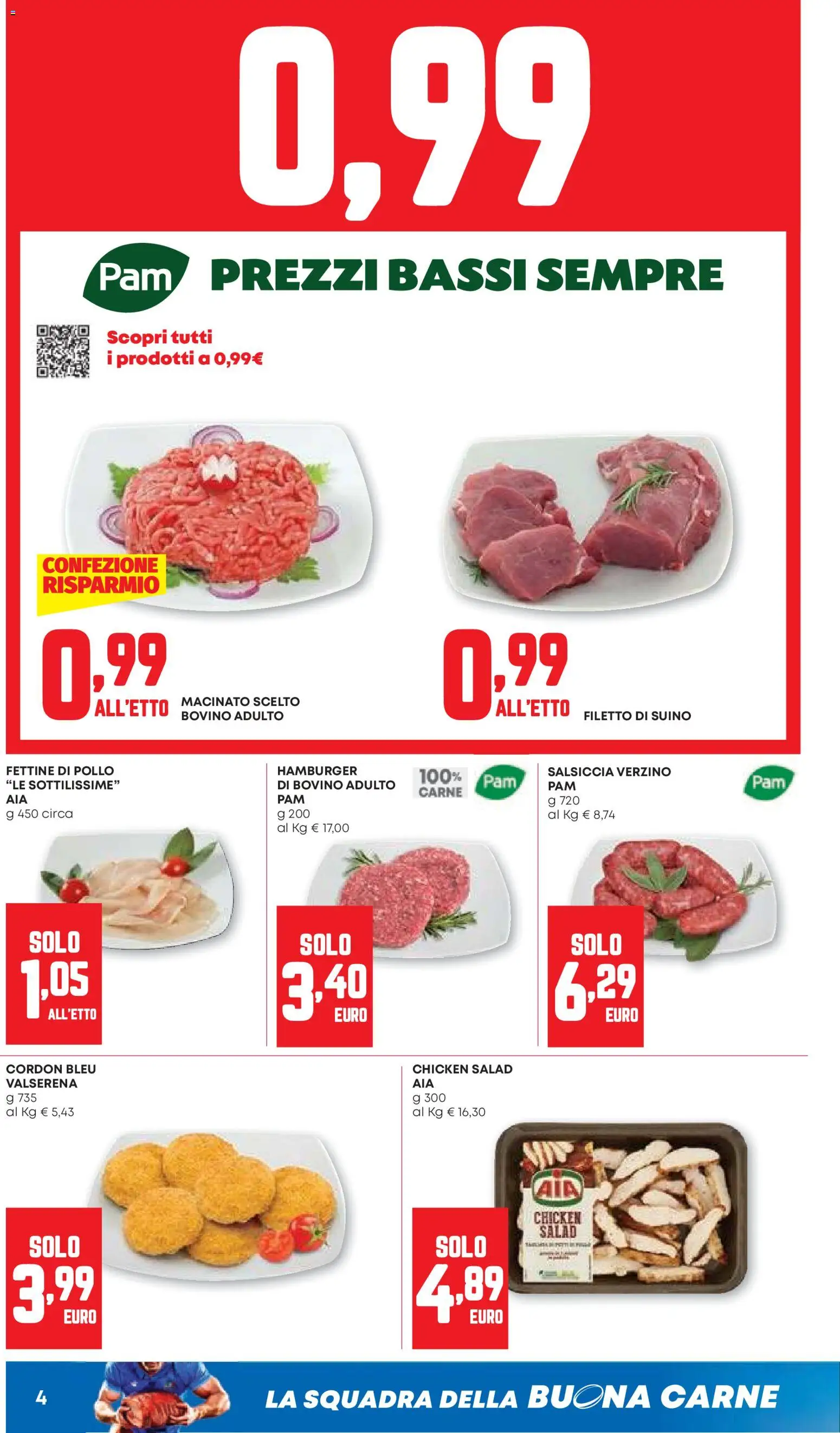 Volantino PAM del 30/07/2026 | Pagina: 4 | Prodotti: Salsiccia, Carne, Hamburger, Macinato
