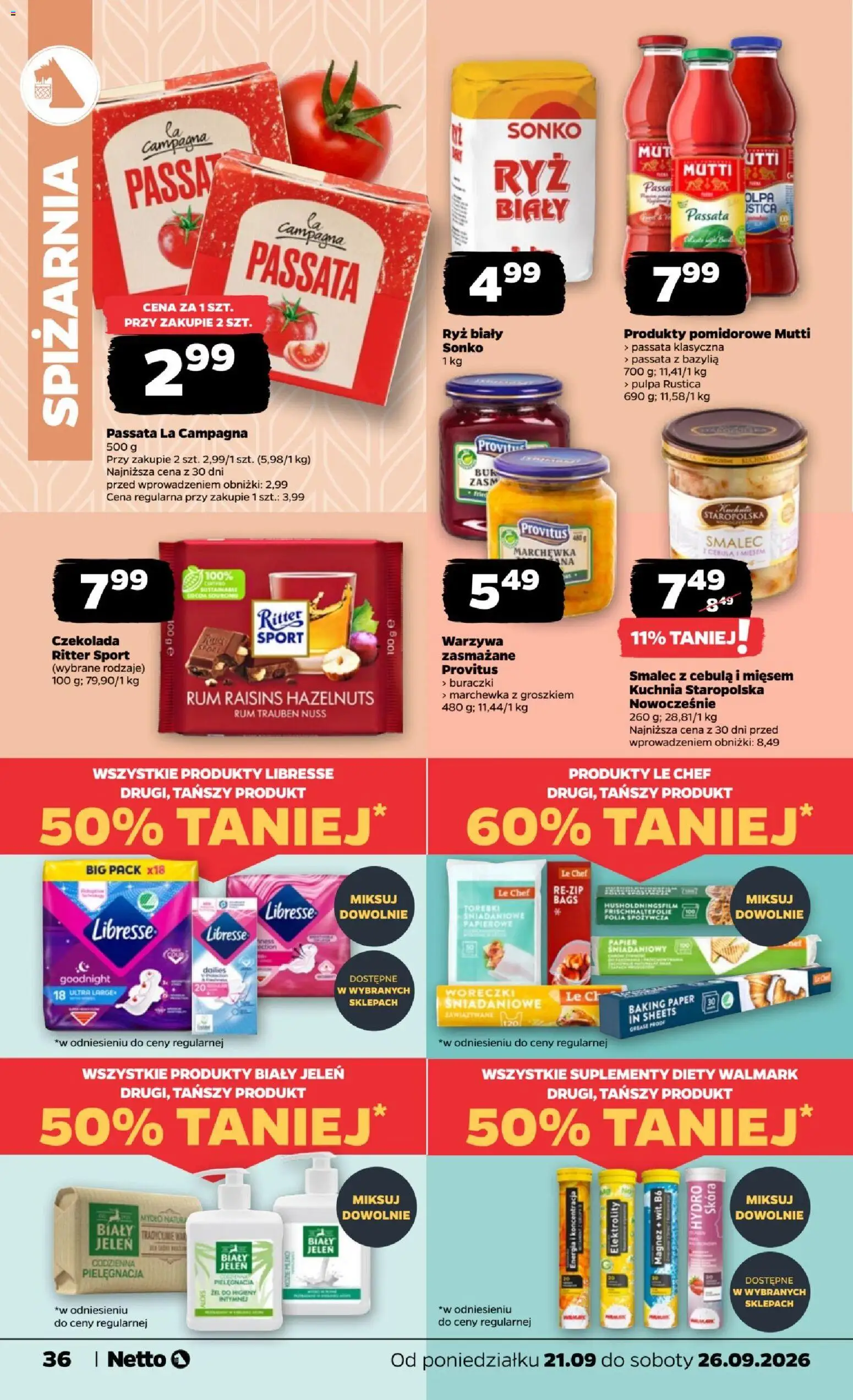 Netto gazetka od poniedziałku od 21.09.2026 | Strona: 36 | Produkty: Czekolada, Marchewka, Torebki, Marchewka z groszkiem