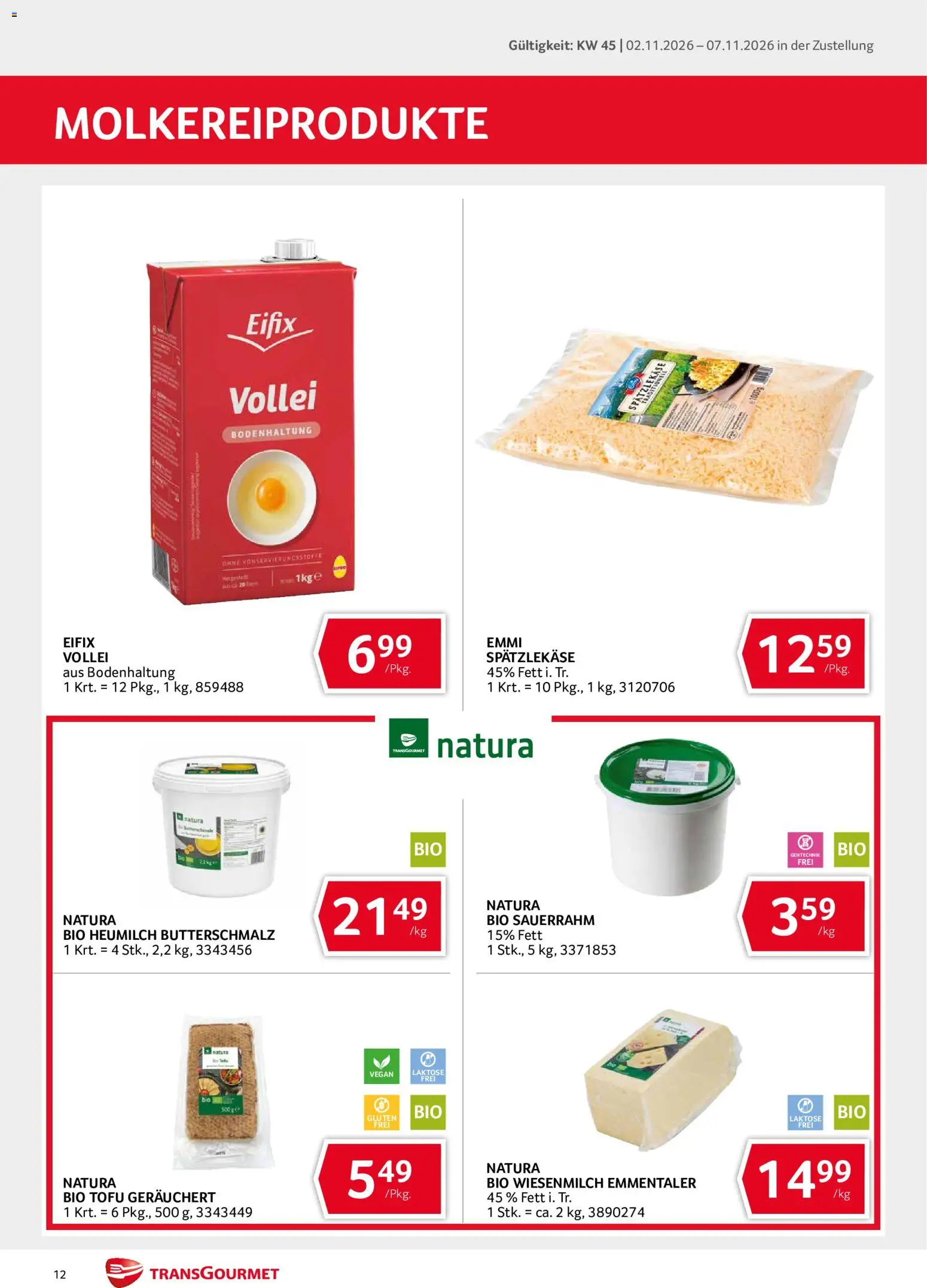 Transgourmet Flugblatt gültig ab 02.11.2026 | Seite: 12 | Produkte: Tofu, Sauerrahm