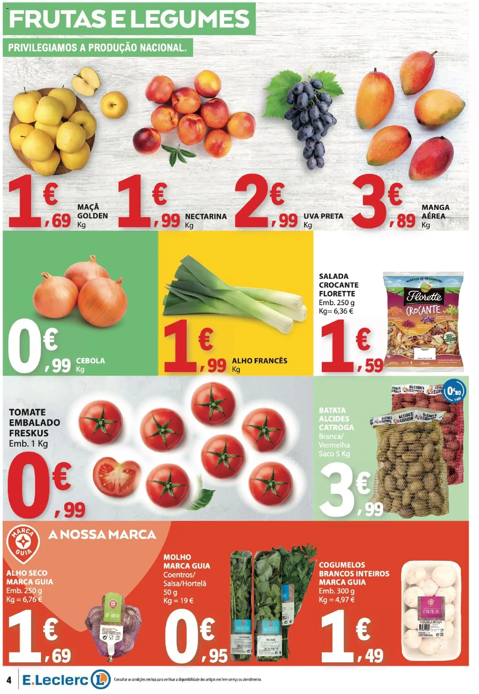 E.Leclerc folheto │ válido de 27/08/2026 | Página: 4 | Produtos: Cebola, Frutas, Tomate, Cogumelos