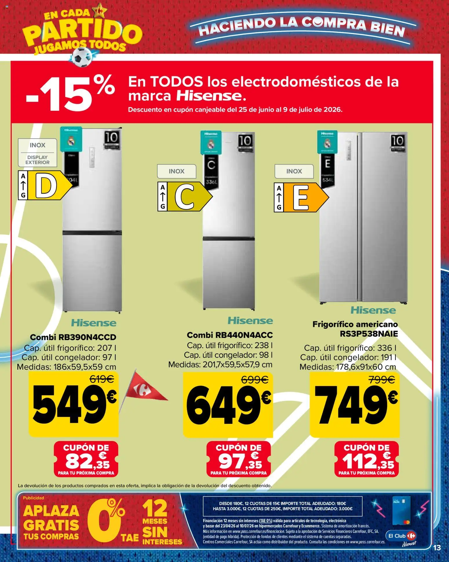 Carrefour La Fiesta del Futbol │ válido desde el 11.06.2026 | Página: 13 | Productos: Congelador, Combi
