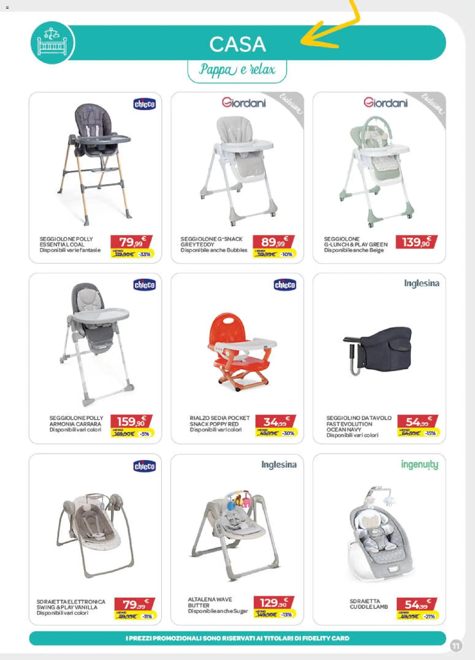 Volantino Bimbo store del 02/07/2026 | Pagina: 11 | Prodotti: Altalena, Seggiolino, Tavolo, Sedia