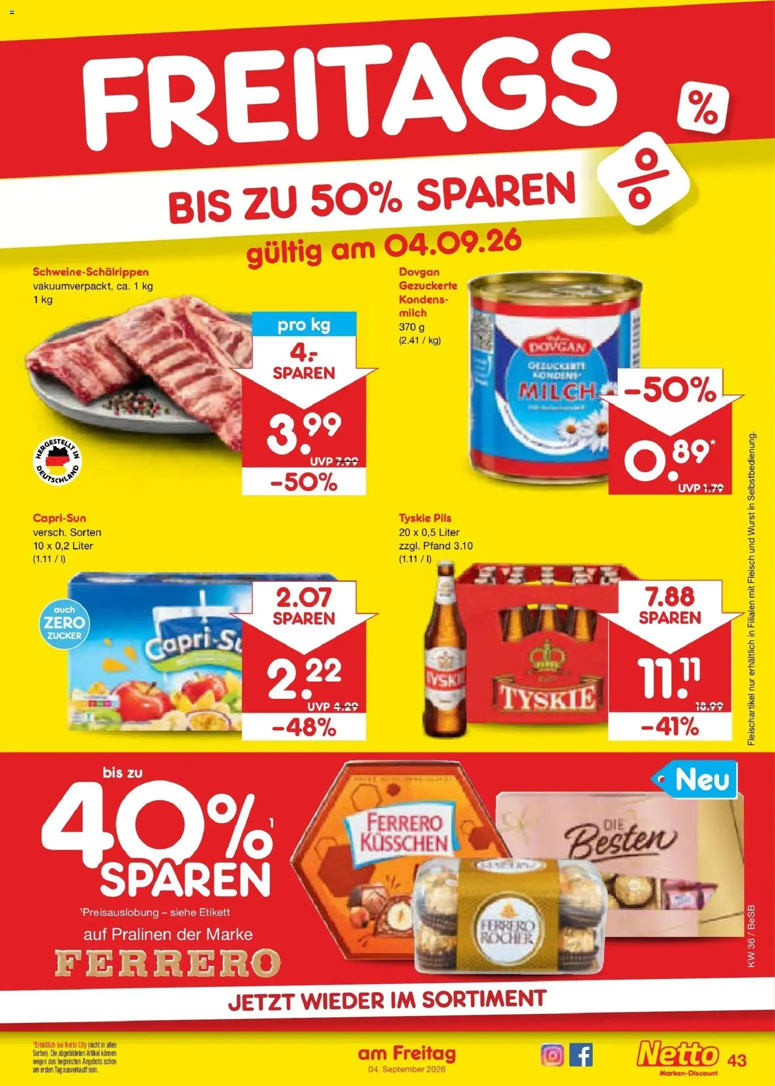 Netto Marken-Discount Prospekt Kremmen (ab 31.08.2026) » Angebote | Seite: 55 | Produkte: Tyskie, Milch, Zucker, Fleisch