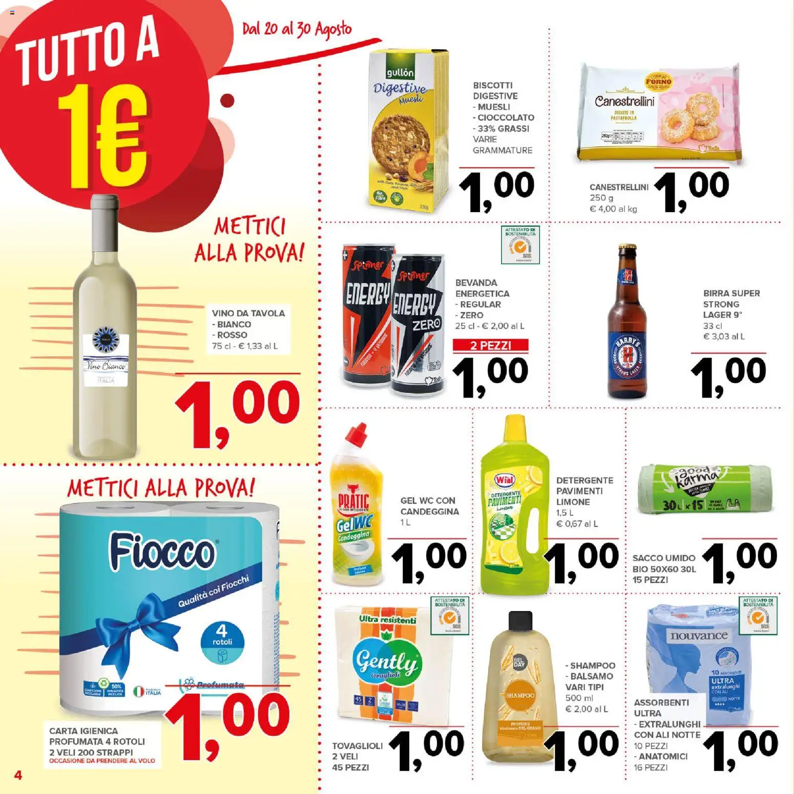 Volantino Todis del 20/08/2026 | Pagina: 4 | Prodotti: Balsamo, Detergente, Assorbenti, WC