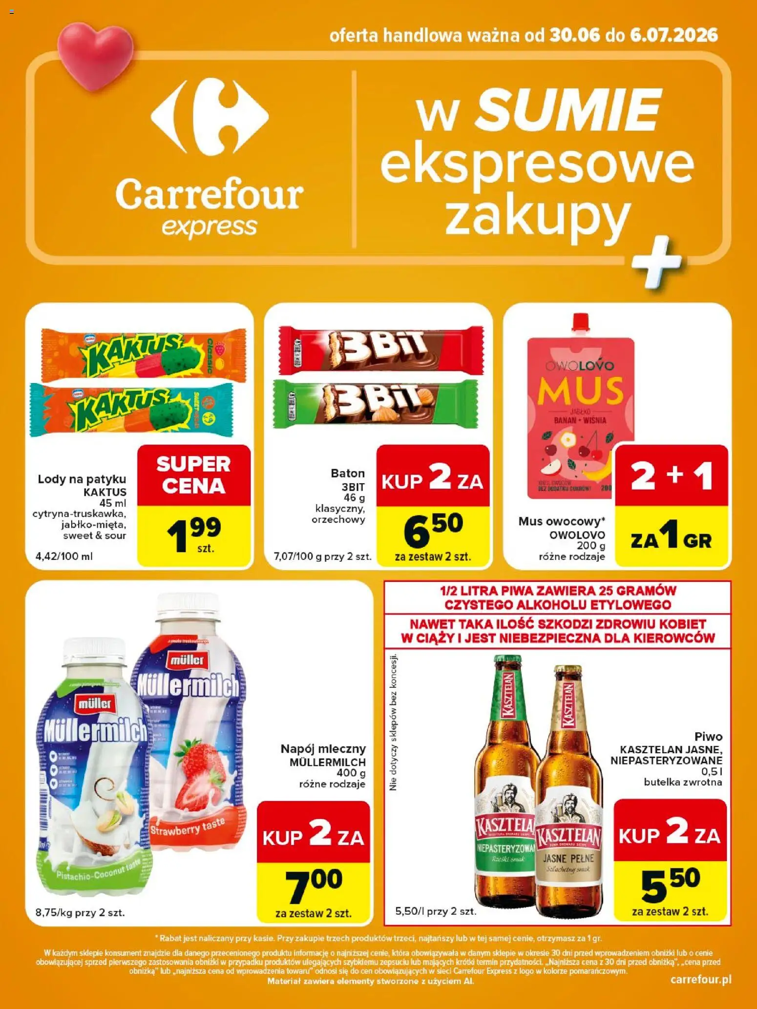 Carrefour gazetka - Express II od 30.06.2026 | Strona: 2 | Produkty: Lody na patyku, Baton, Piwo, Banan