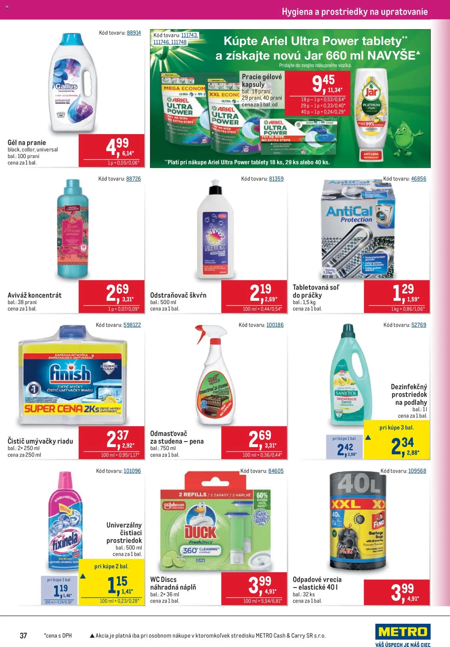 Nové Metro akcie – leták je platný od 07.10.2026 | Strana: 37 | Produkty: Práčky, Sanytol, Jar