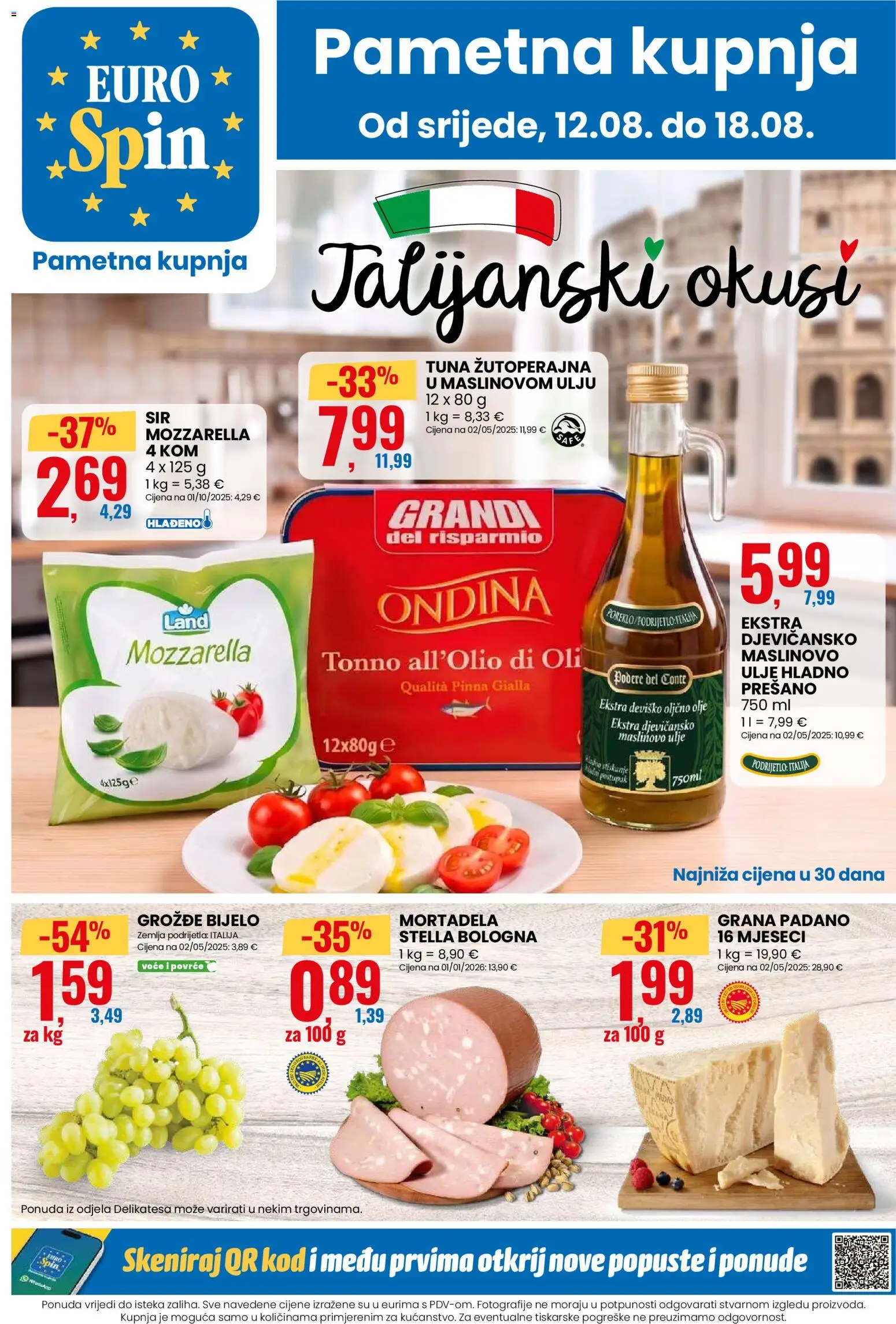 Eurospin katalog | vrijedi od 12.08.2026 | Stranica: 1 | Proizvodi: Grana Padano, Sir, Ulje, Tuna