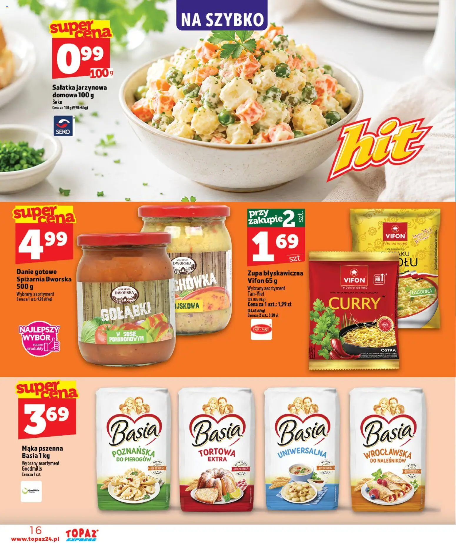 Topaz gazetka - Express od 13.08.2026 | Strona: 16 | Produkty: Gołąbki, Vifon, Sałatka, Mąka