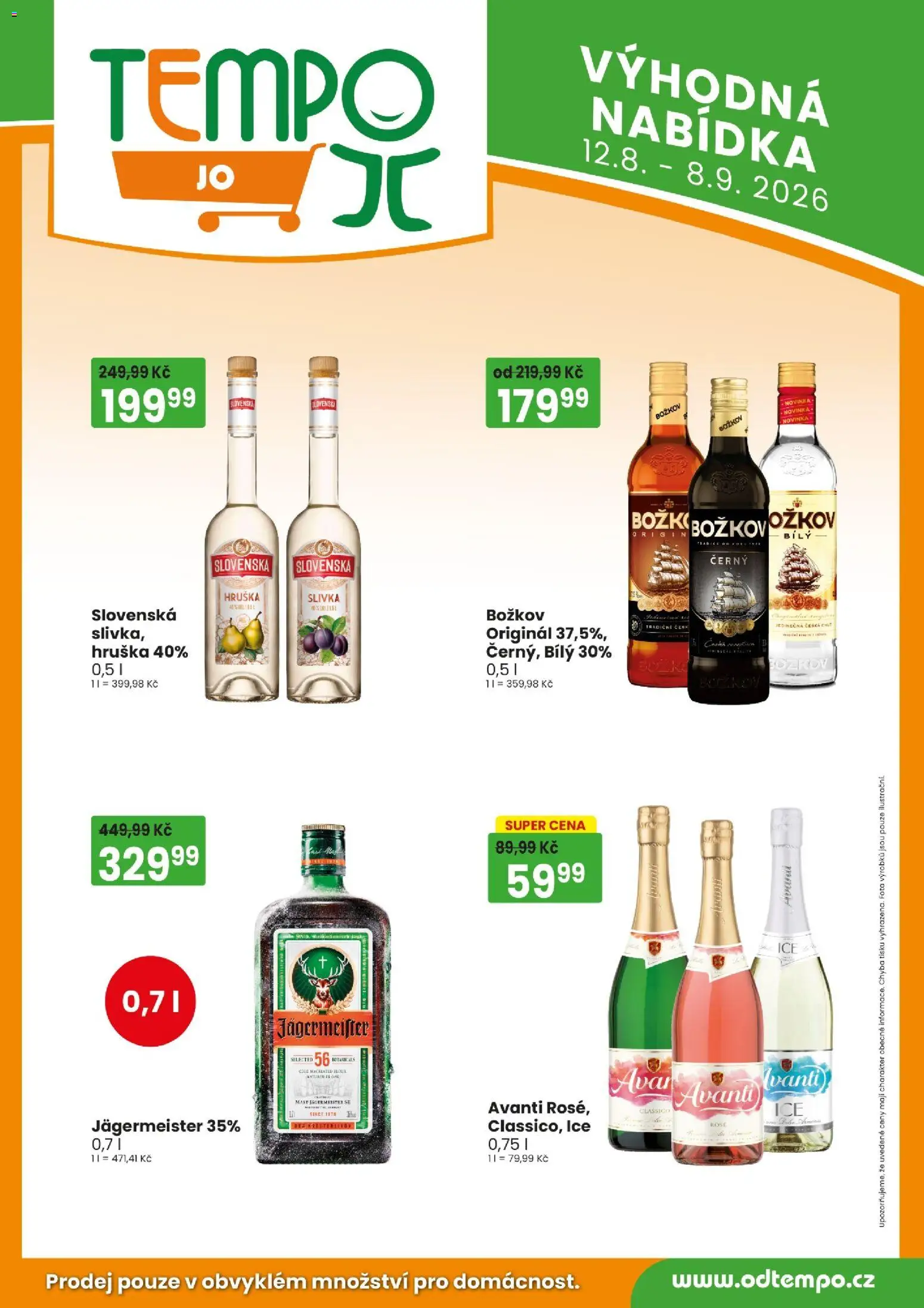Tempo leták - JO od 12.08.2026 | Strana: 5 | Produkty: Jägermeister, Rošt, Avanti, Božkov