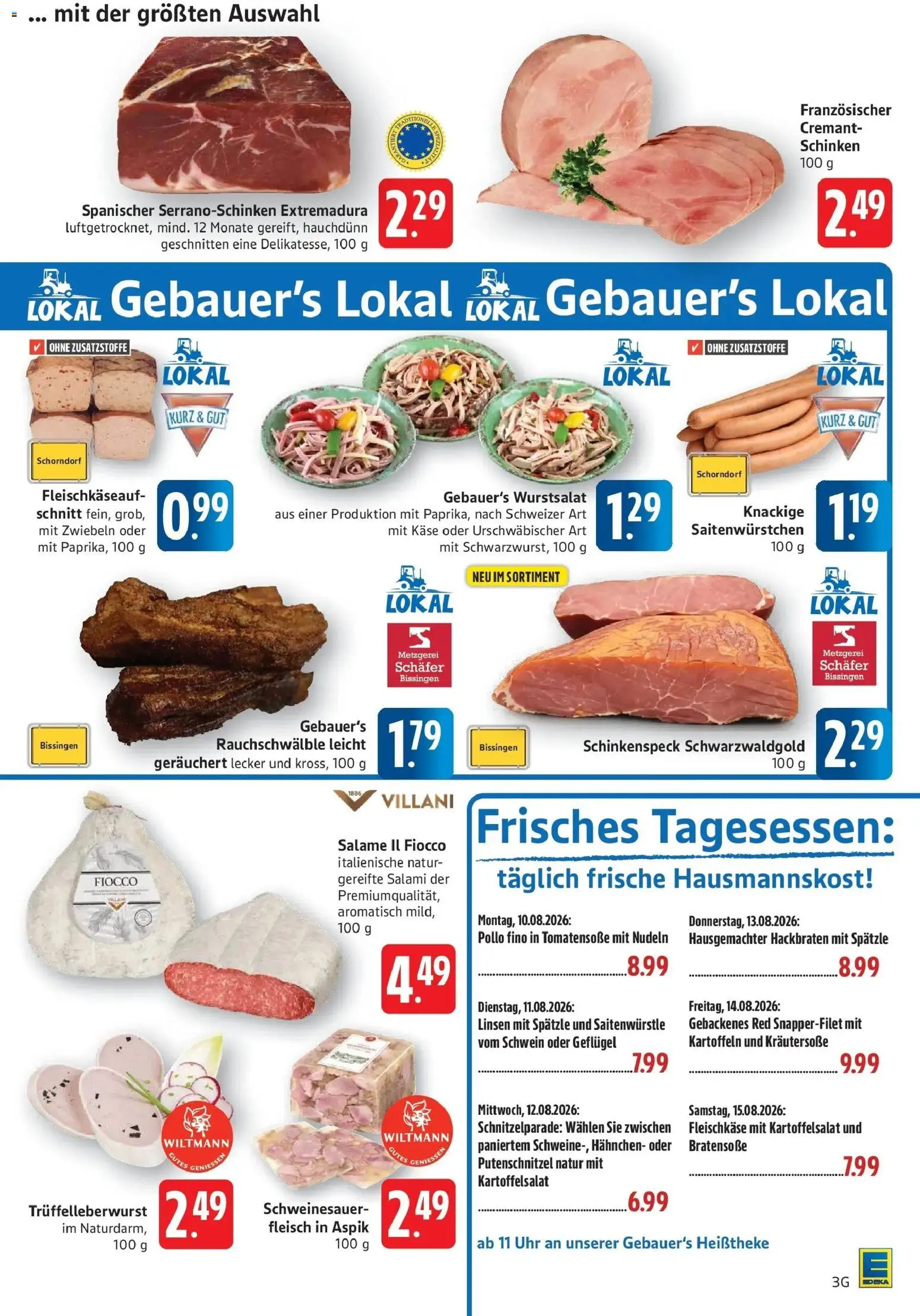 Eislingen – gültig ab 10.08.2026 | Seite: 3 | Produkte: Salami, Nudeln, Fleisch, Uhr