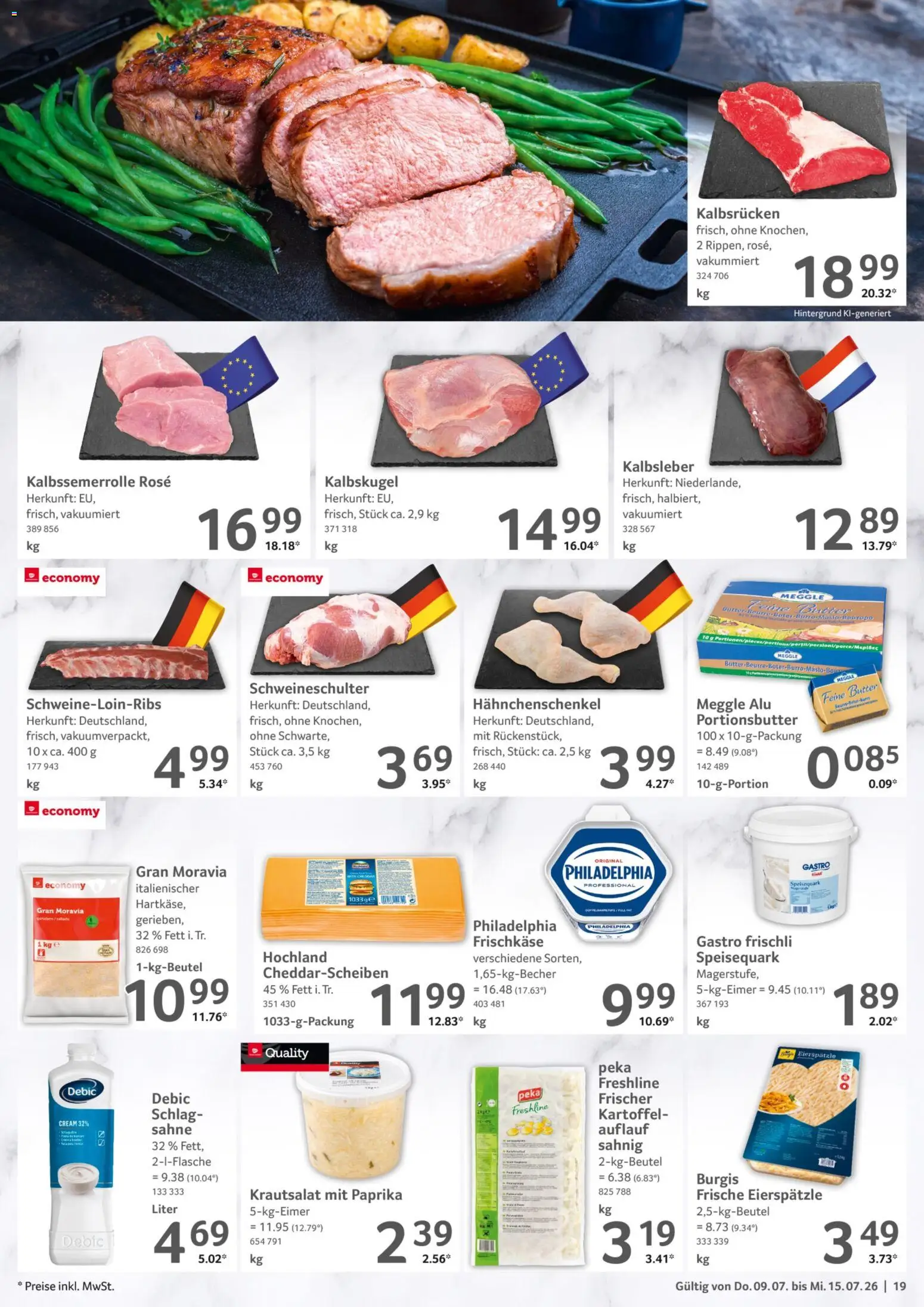 Selgros Prospekt – gültig ab 09.07.2026 | Seite: 19 | Produkte: Hahnchenschenkel, Butter, Paprika, Speisequark