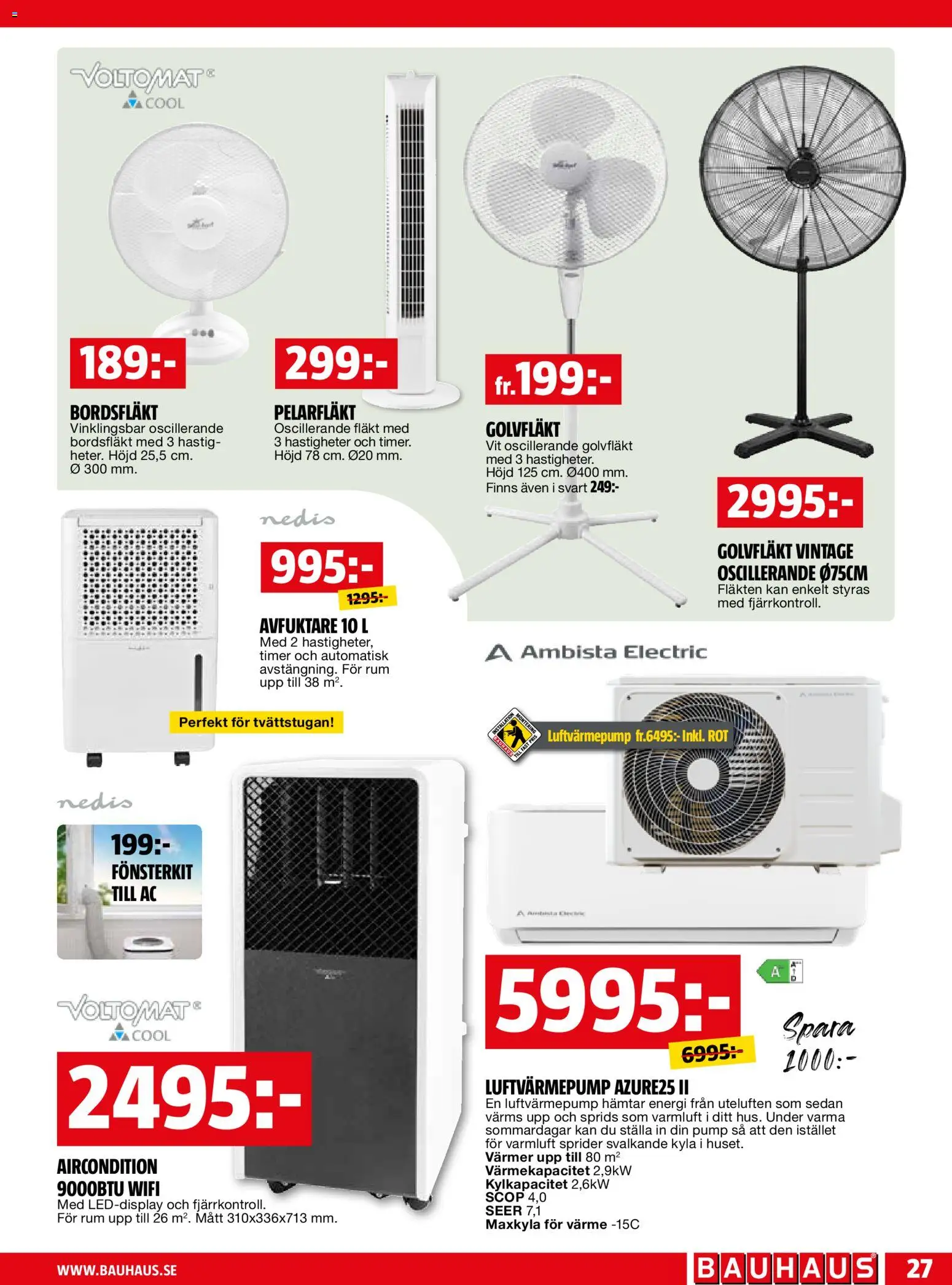 Bauhaus reklamblad aktuell från 01.05.2026 | Sida: 27 | Produkter: Pump, Bordsfläkt, Pelarfläkt, Wifi