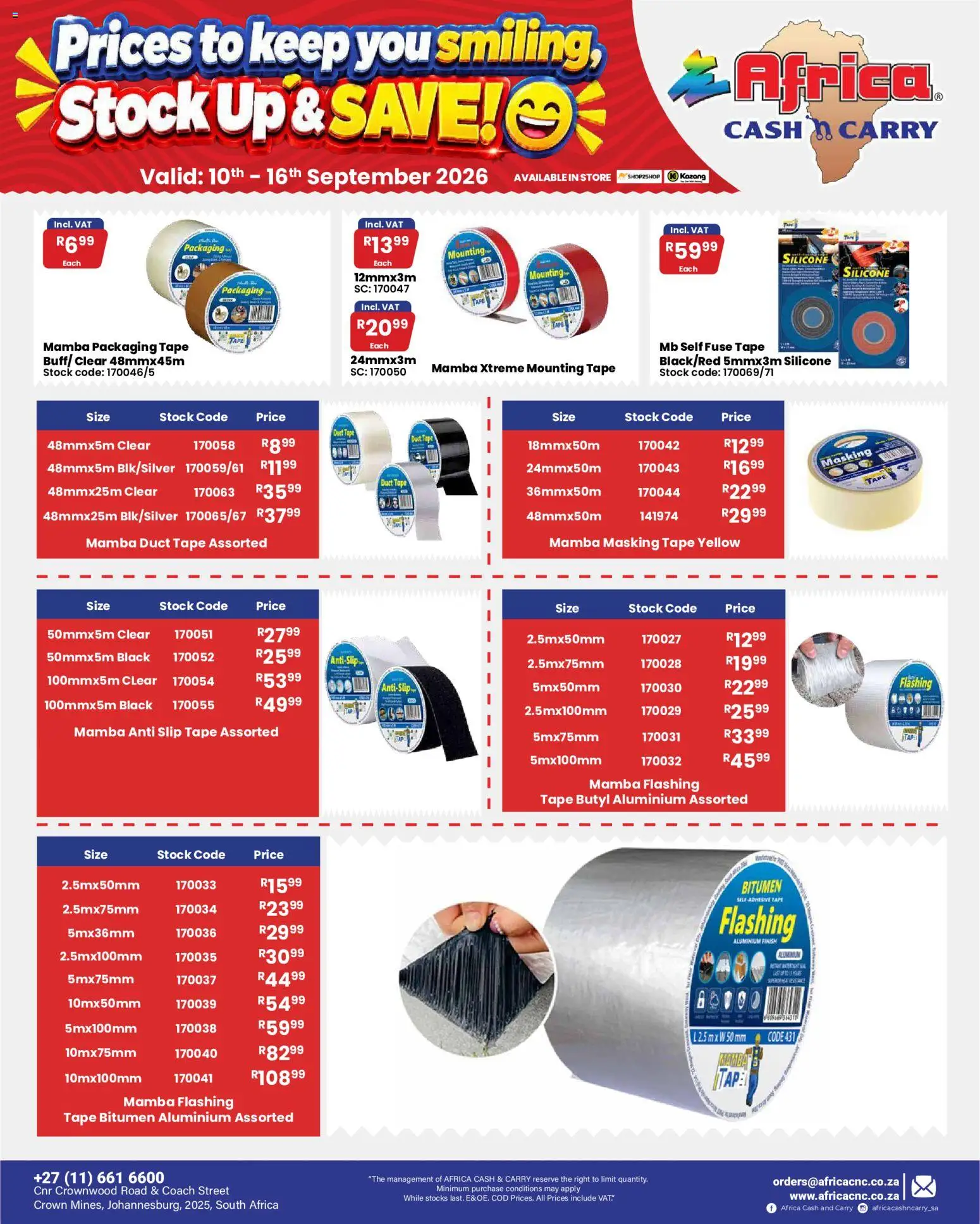 New Africa Cash & Carry catalogue – valid from 10/09/2026 | Page: 43 | Products: Adhesive, Stock, Silicone, Tape