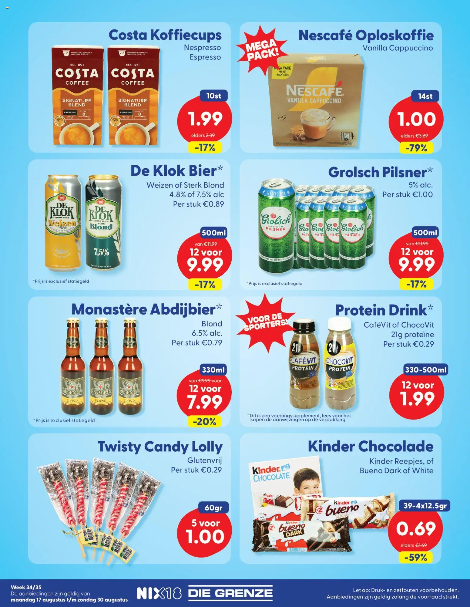 {H1} | Pagina: 4 | Producten: Proteïne, Oploskoffie, Kinder, Klok