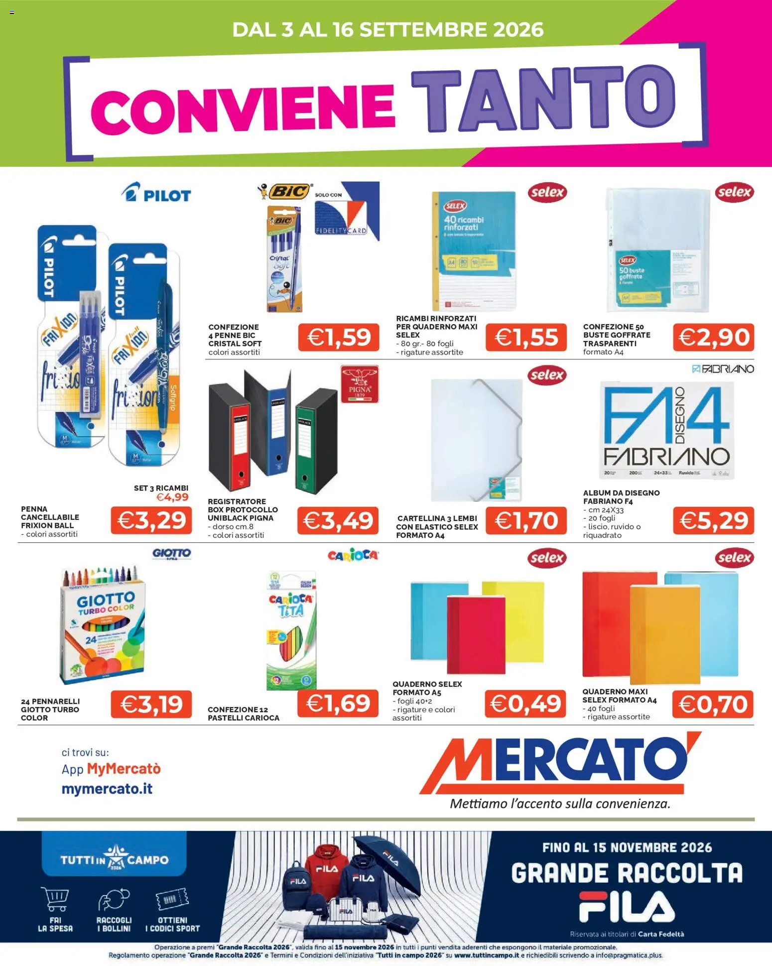 Volantino Mercatò del 03/09/2026 | Pagina: 1 | Prodotti: Feta, Pennarelli, Pastelli, Penne