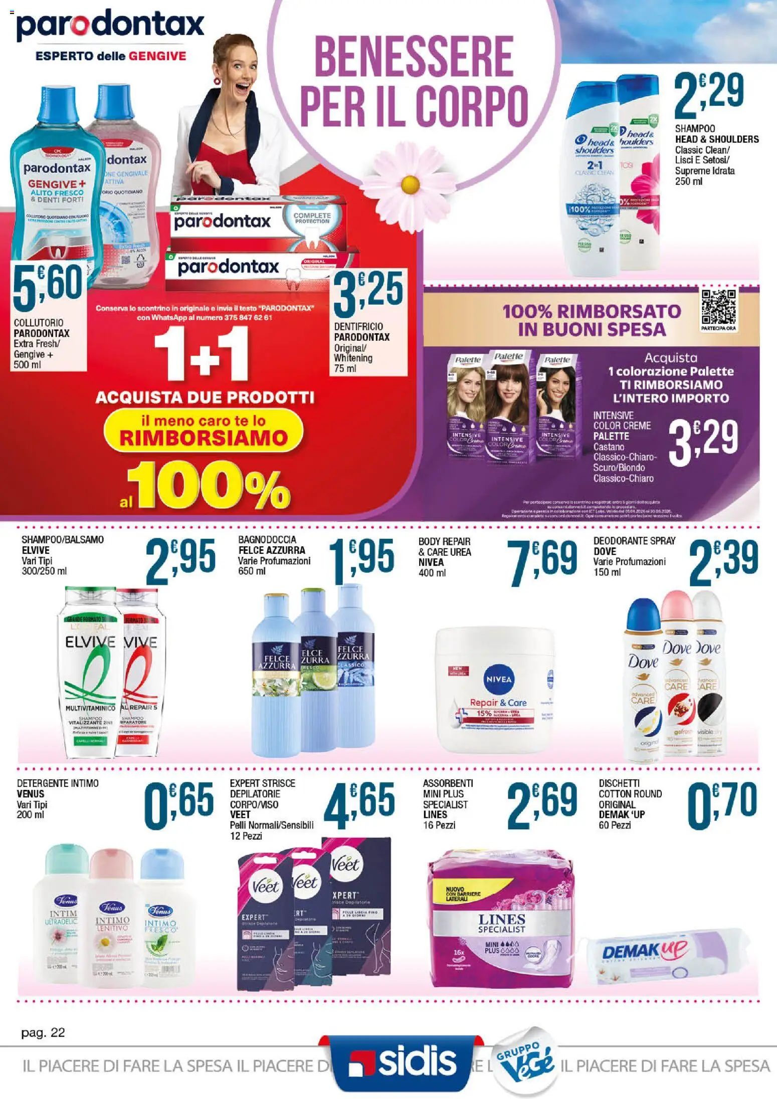 Volantino Sidis del 18.05.2026 | Pagina: 22 | Prodotti: Shampoo, Deodorante, Collutorio, Detergente