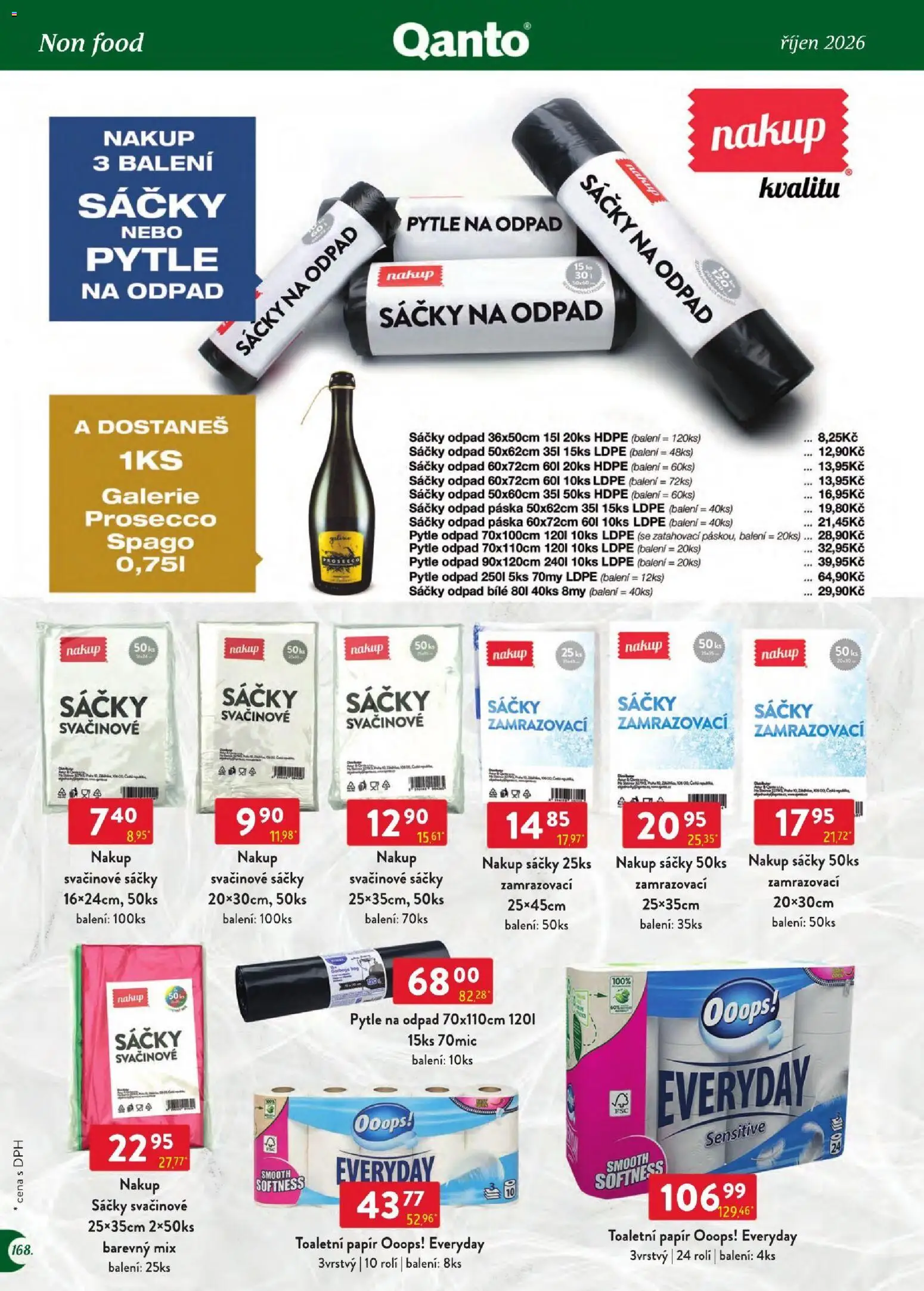 Astur & Qanto leták - Velkoobchod 10/2026 od 01.10.2026 | Strana: 168 | Produkty: Prosecco, Toaletní papír, Svačinové sáčky, Pytle na odpad