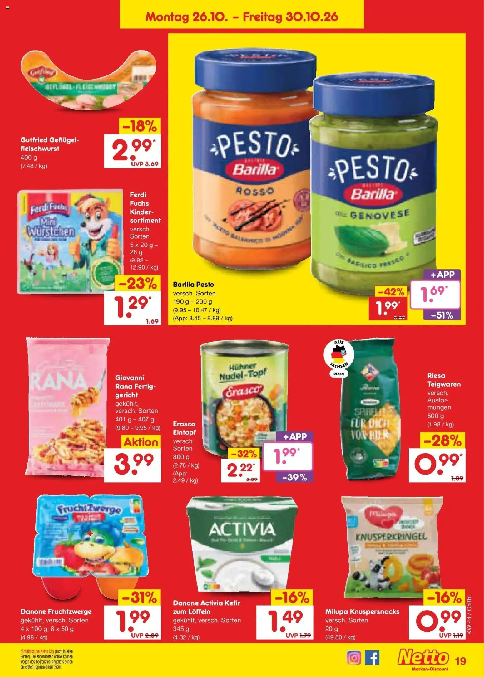 Netto Marken-Discount Prospekt Leipzig – gültig ab 26.10.2026 | Seite: 31 | Produkte: Kefir, Barilla, Fruchtzwerge, Erasco