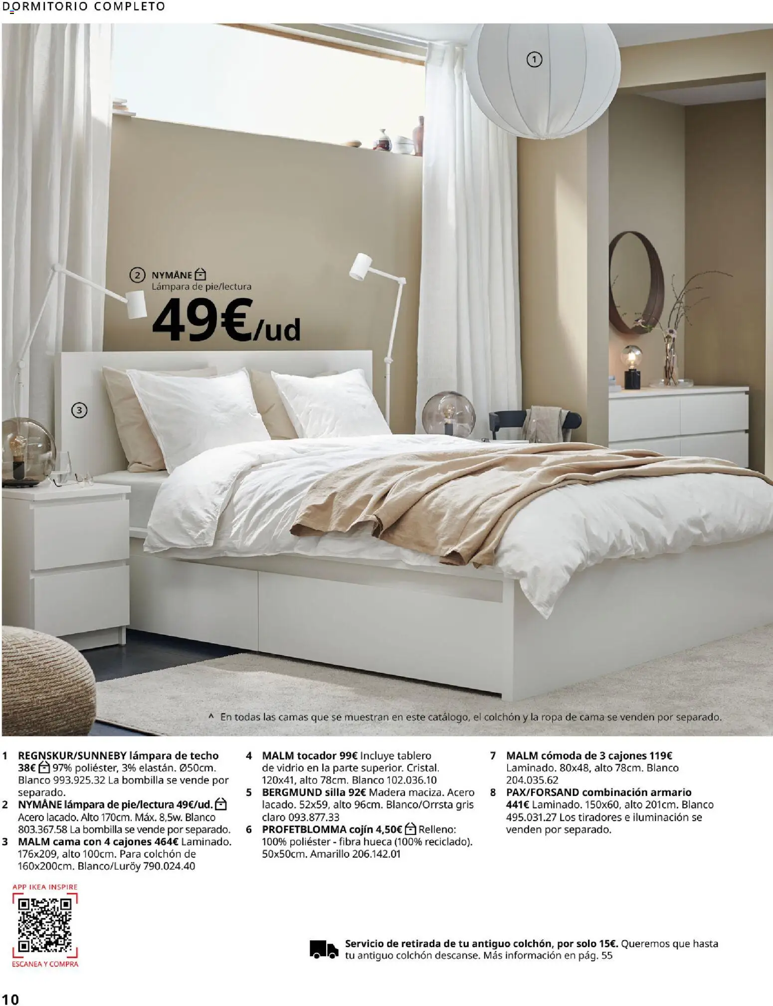 Catálogo IKEA Dormitorios │ válido desde el 01/02/2026 | Página: 10 | Productos: Lámpara de techo, Galette de chaise, Silla, Armario