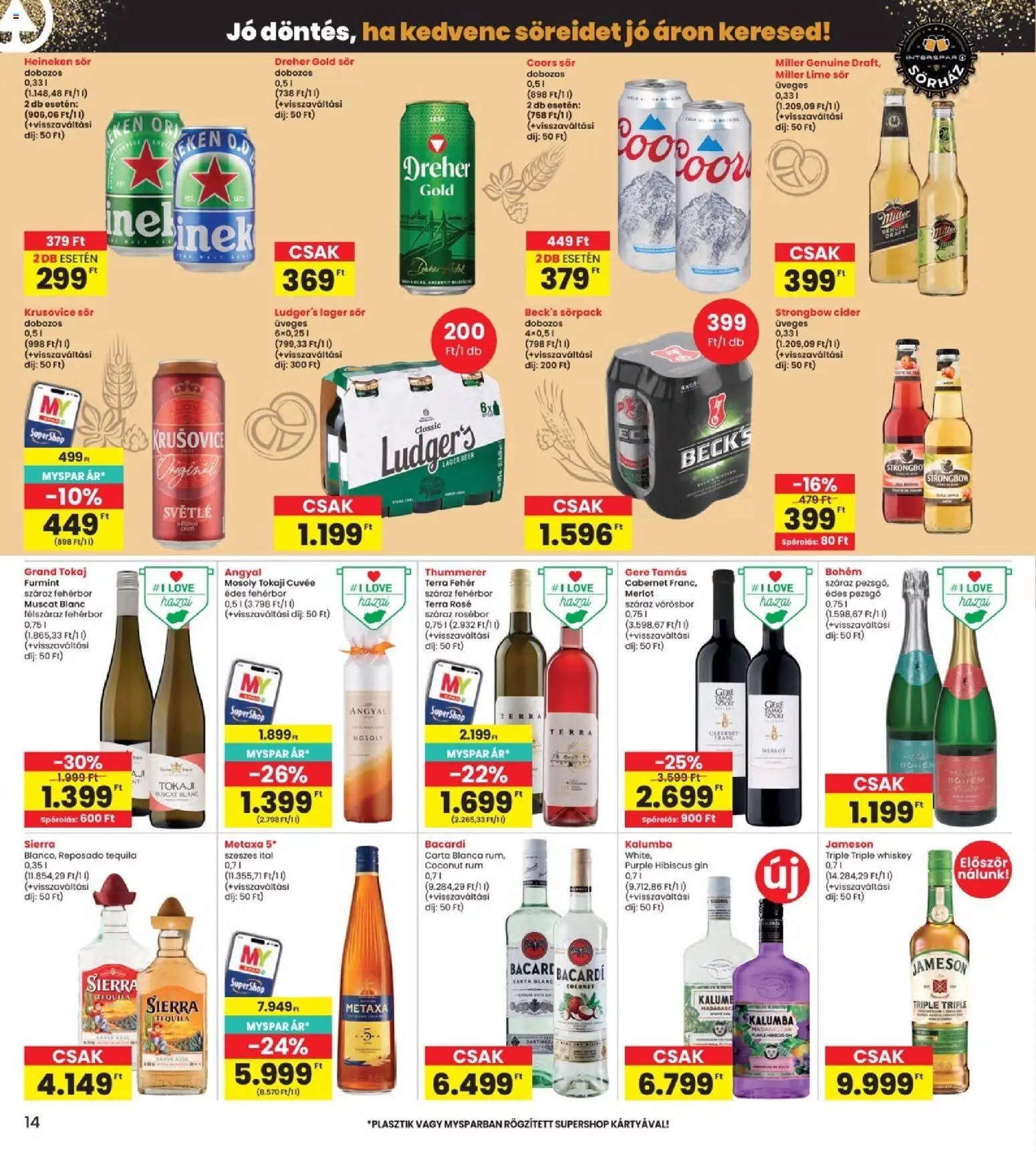 Interspar akciós ujság - amely érvényes a következő dátumtól: 14.05.2026 | Oldal: 14 | Termékek: Whiskey, Jameson, Vörösbor, Topljeni sir