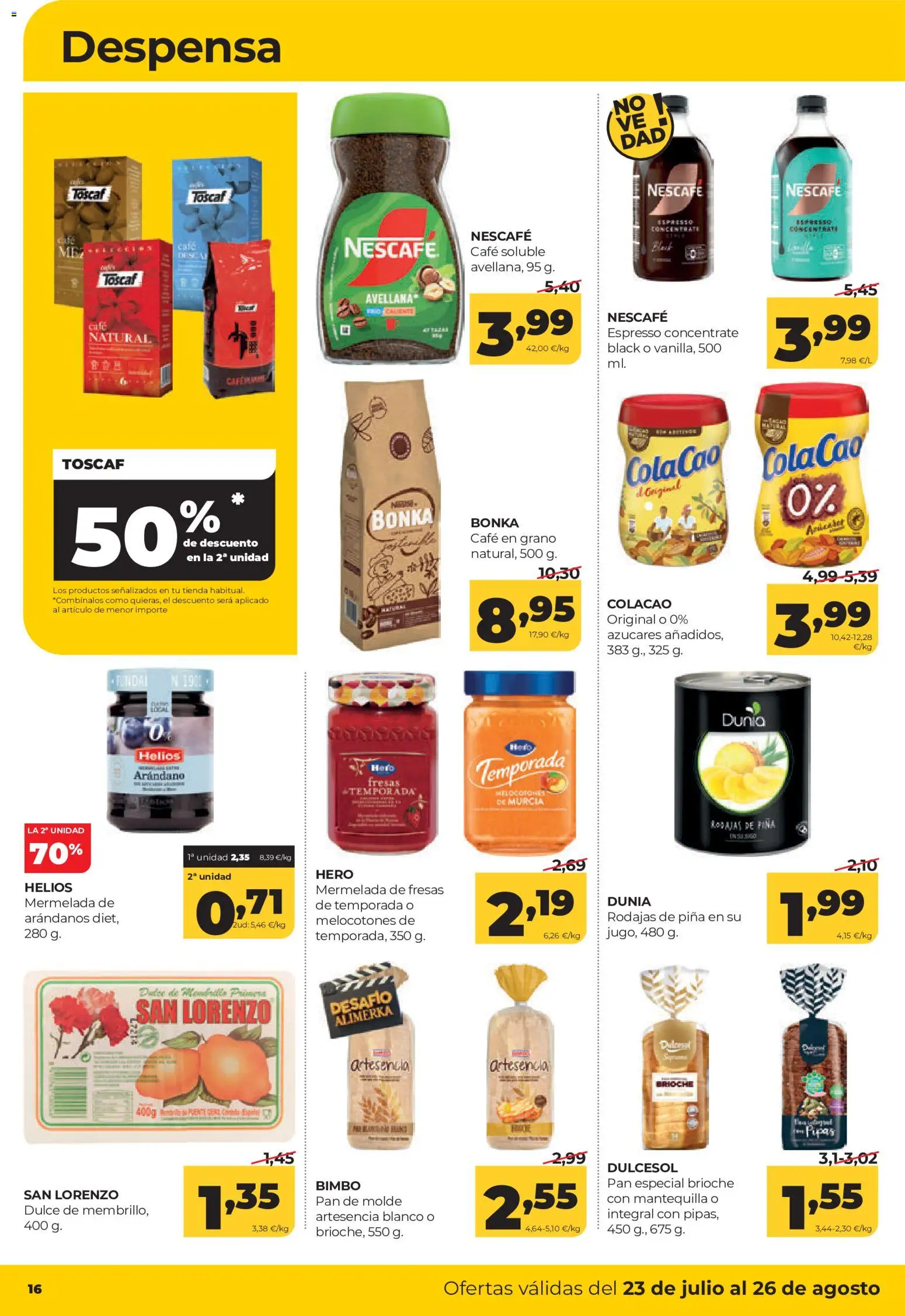 Alimerka folleto Asturias │ válido desde el 23/07/2026 | Página: 16 | Productos: Café, Fresas, Pan de molde, Συσκευή ροής