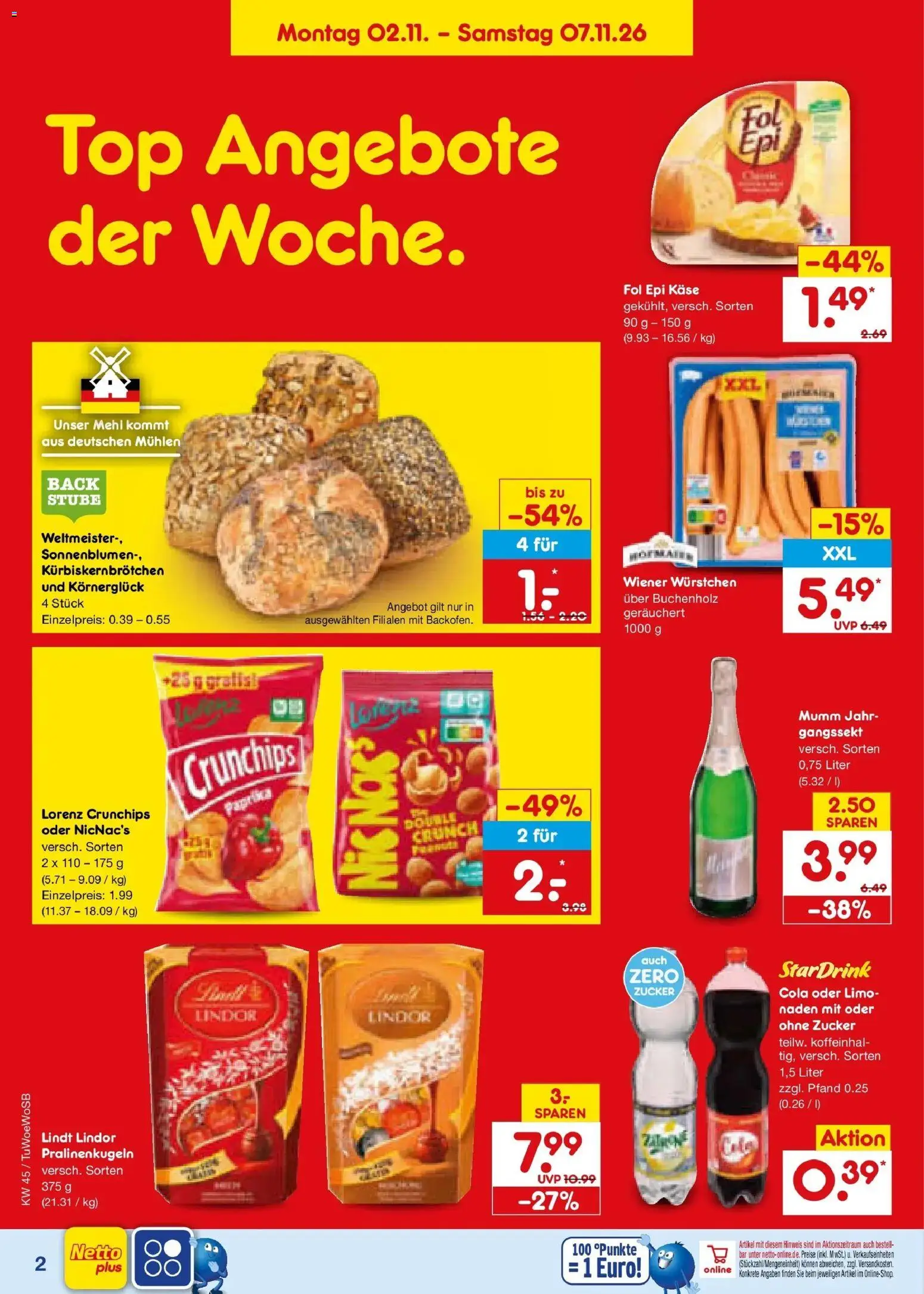 Netto Marken-Discount Prospekt Leonberg – gültig ab 02.11.2026 | Seite: 2 | Produkte: Mehl, Lindor, Paprika, Lorenz crunchips