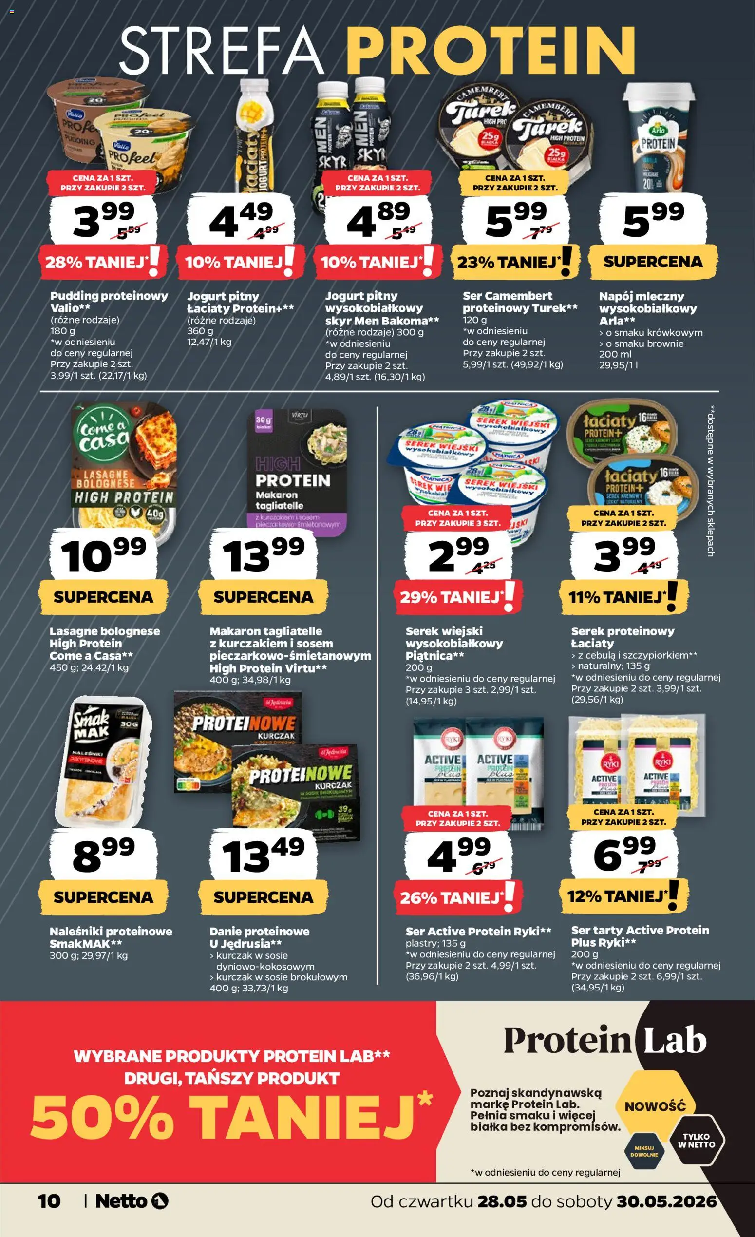 Netto gazetka od czwartku spożywcza od 28.05.2026 | Strona: 10 | Produkty: Makaron tagliatelle, Kurczak, Lasagne, Serek wiejski wysokobiałkowy
