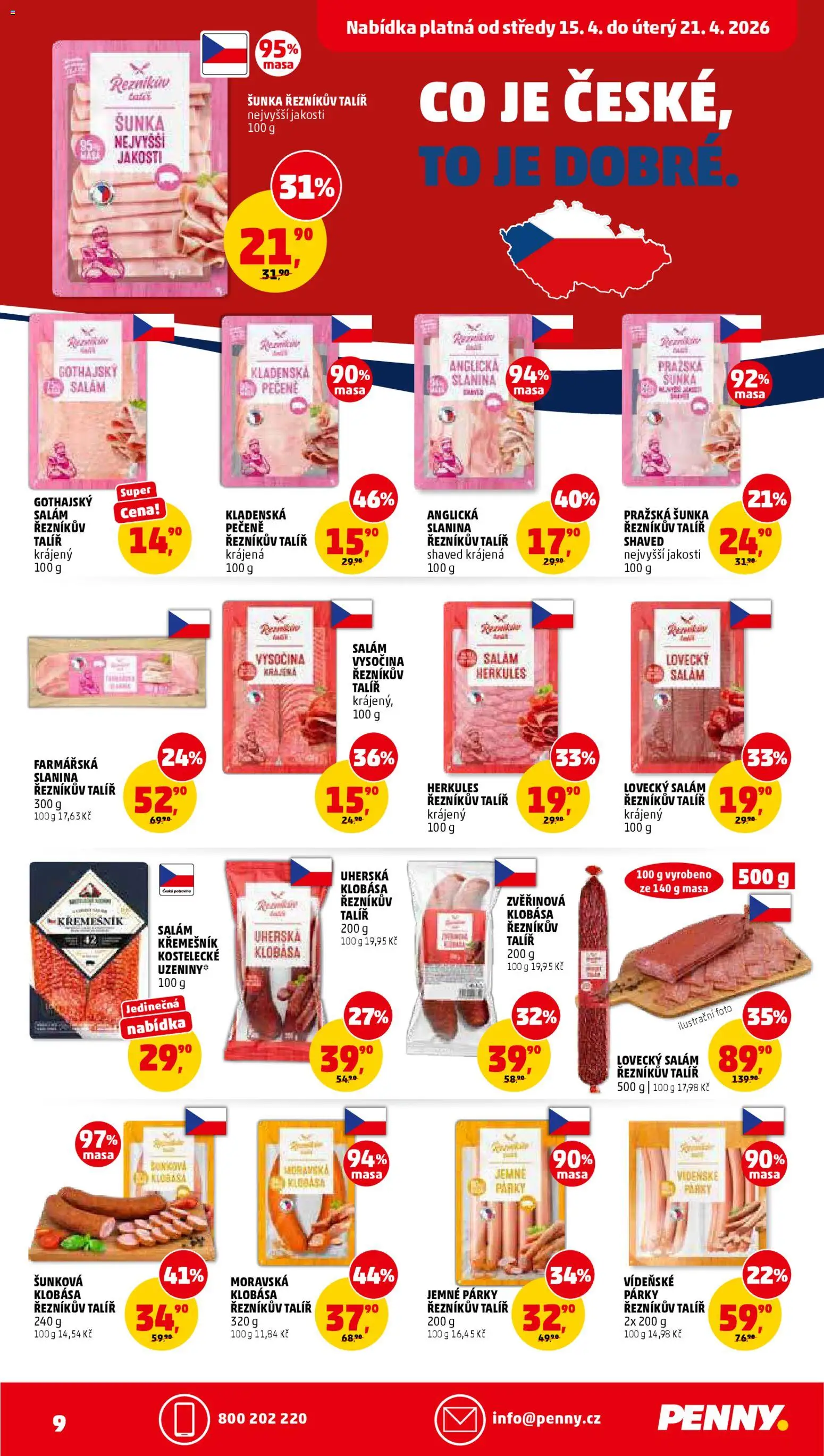 Penny Market leták od 15.04.2026 | Strana: 9 | Produkty: Salám, Šunka, Klobása, Lovecký salám
