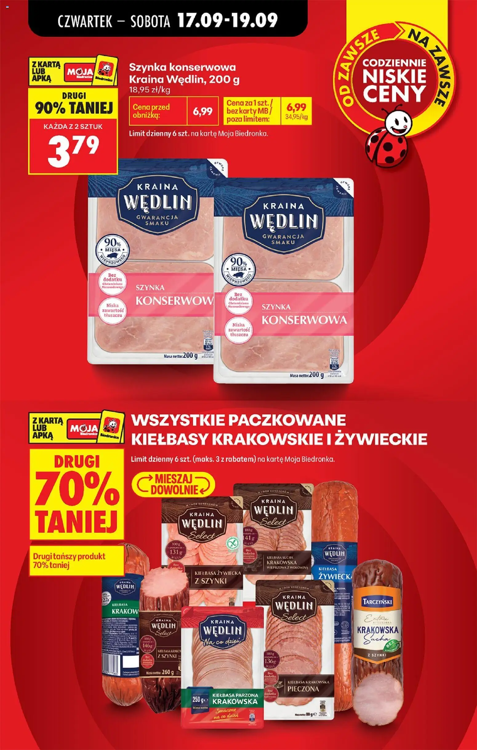 Biedronka gazetka od czwartku od 17.09.2026 | Strona: 15 | Produkty: Karta, Szynka konserwowa, Kiełbasa sucha, Wołowina