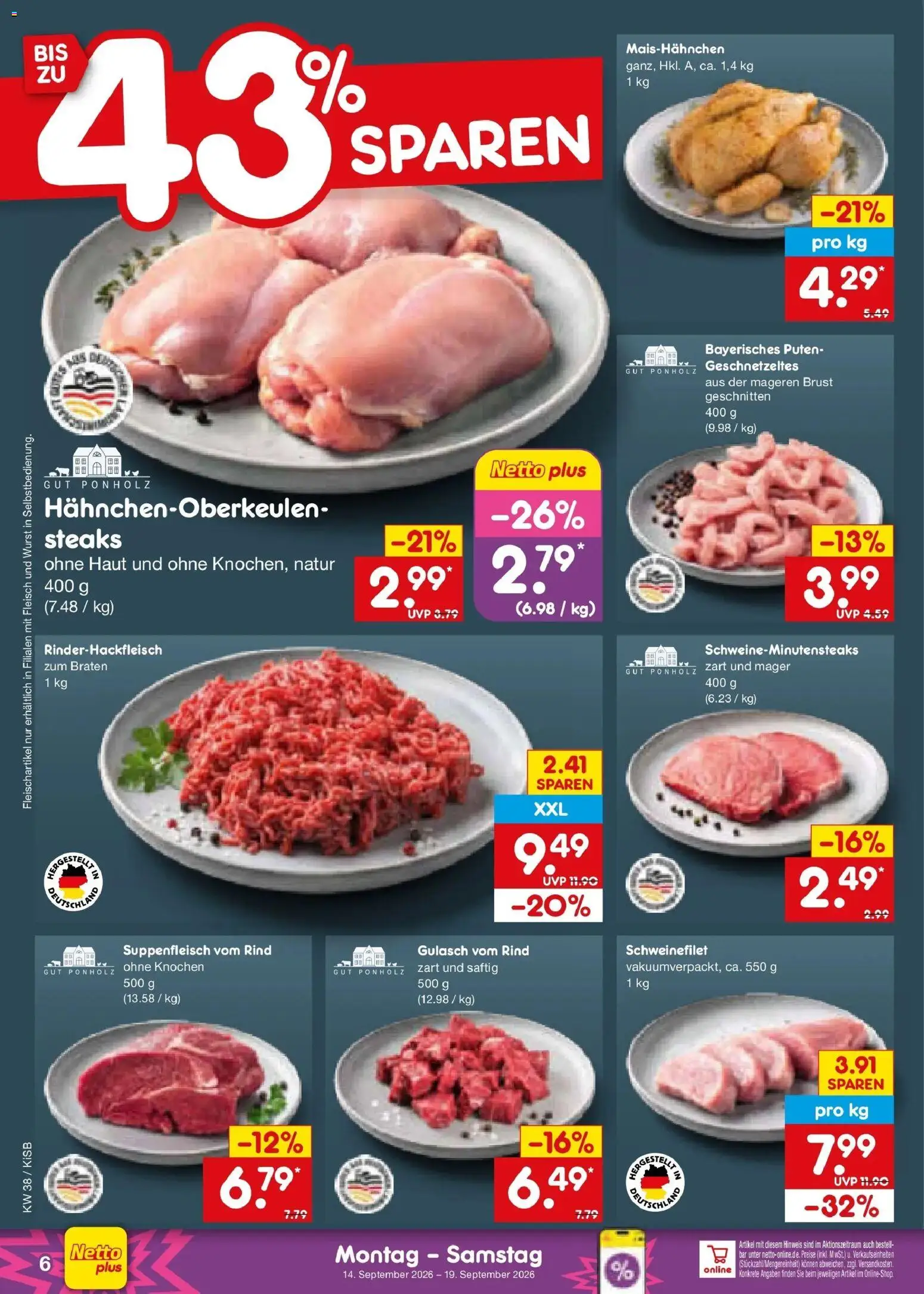 Netto Marken-Discount Prospekt Nürnberg – gültig ab 14.09.2026 | Seite: 8 | Produkte: Schweinefilet, Gulasch, Suppenfleisch, Wurst