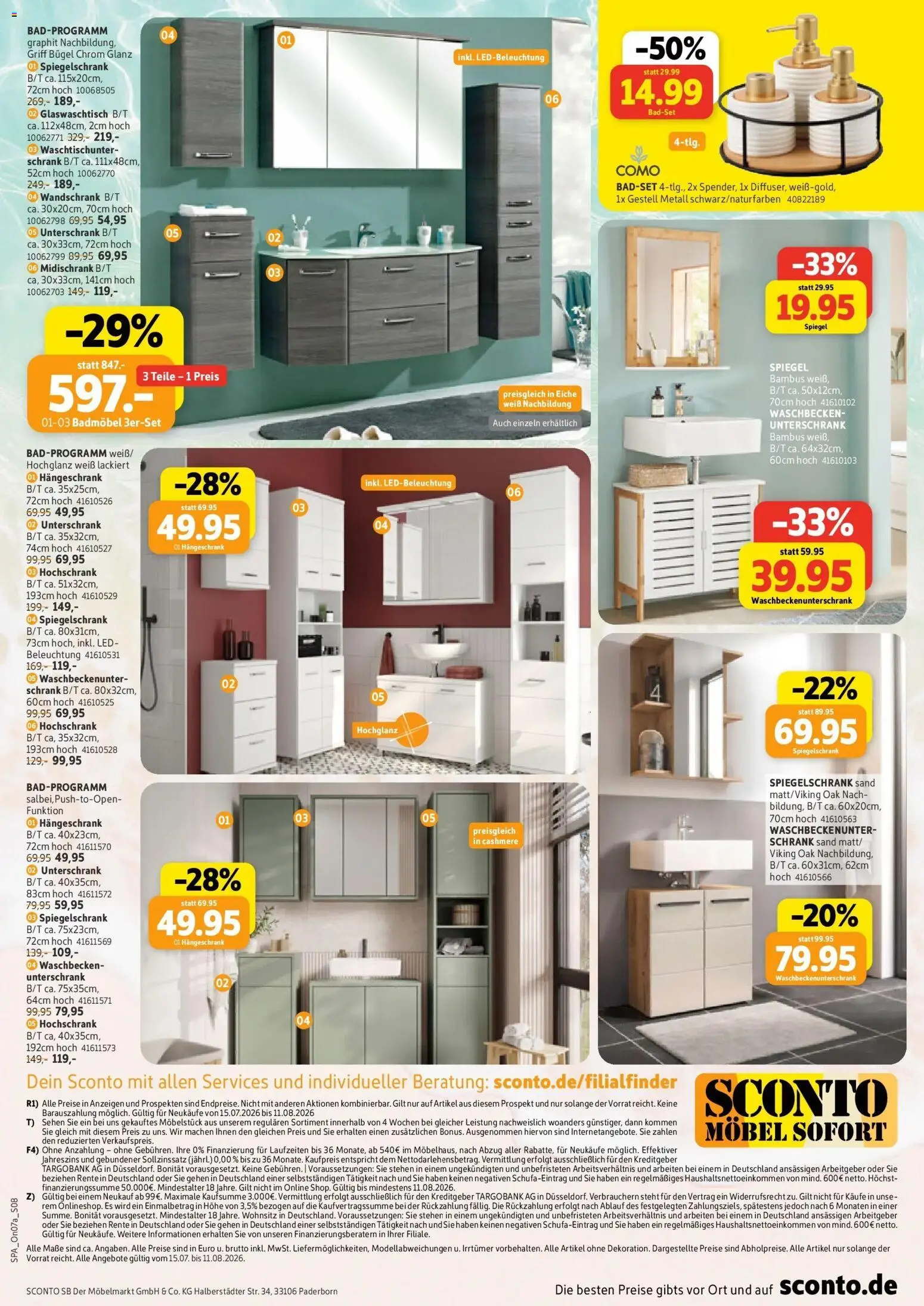 Sconto Prospekt Erfurt – gültig ab 15.07.2026 | Seite: 8 | Produkte: Waschbecken, Spiegel, Spiegelschrank, Unterschrank