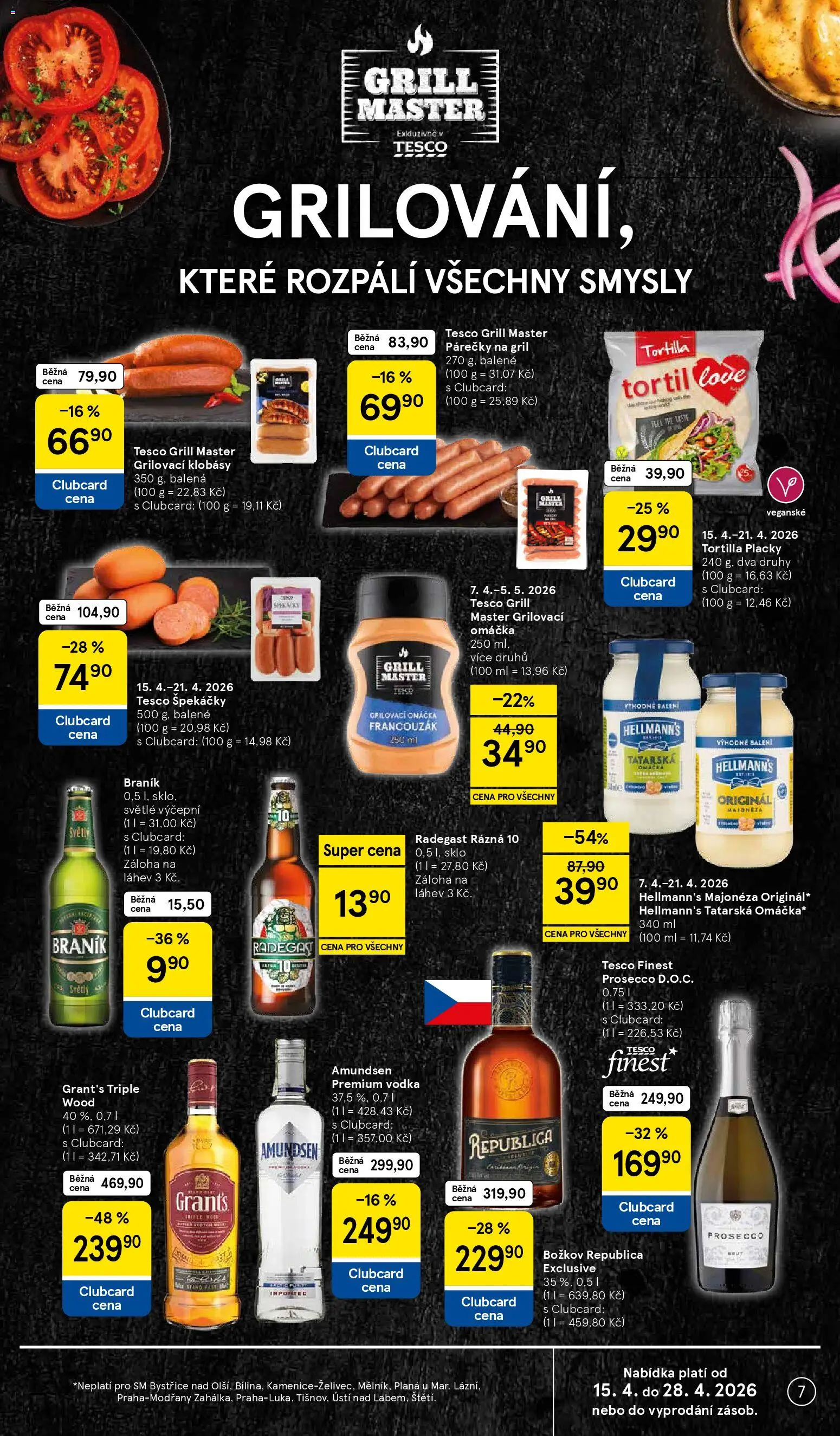 Tesco leták - Supermarket od 15.04.2026 | Strana: 7 | Produkty: Finest, Klobásy, Radegast Rázna 10, Božkov
