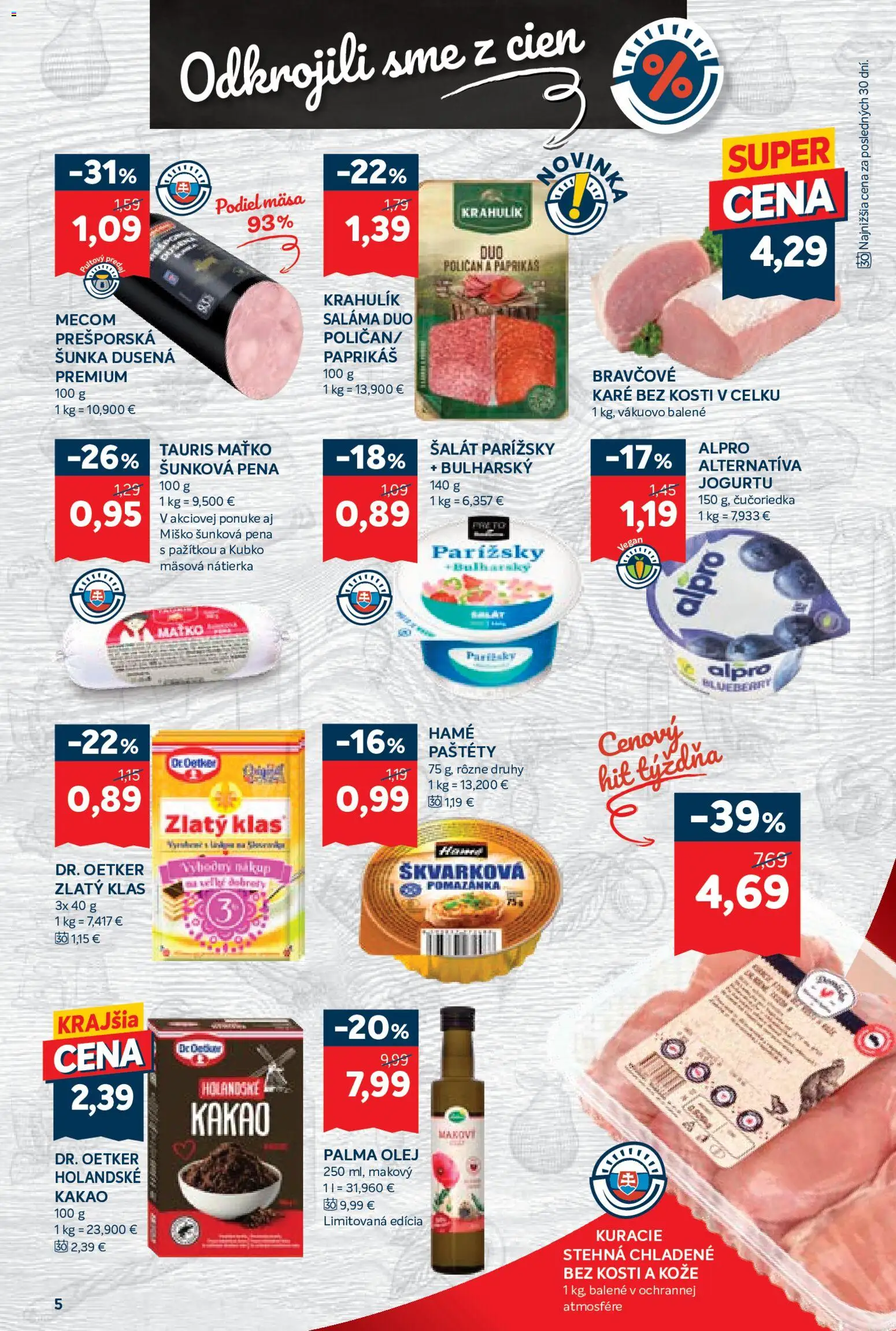 Nové Kraj akcie – leták je platný od 21.05.2026 | Strana: 9 | Produkty: Saláma, Zlatý klas, Kuracie stehná, Alpro