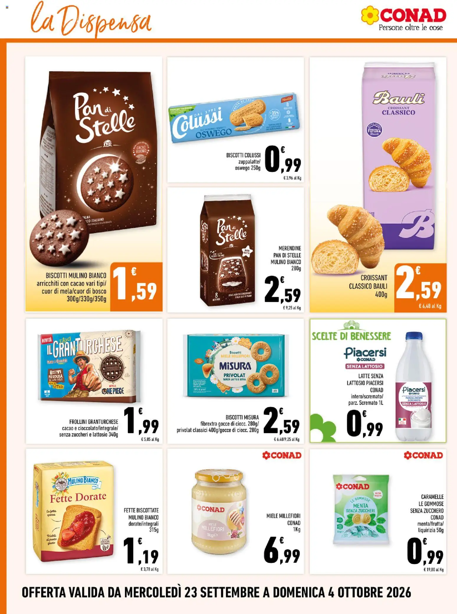 Volantino Conad del 23/09/2026 | Pagina: 10 | Prodotti: Zucchero, Latte senza lattosio, Croissant, Miele
