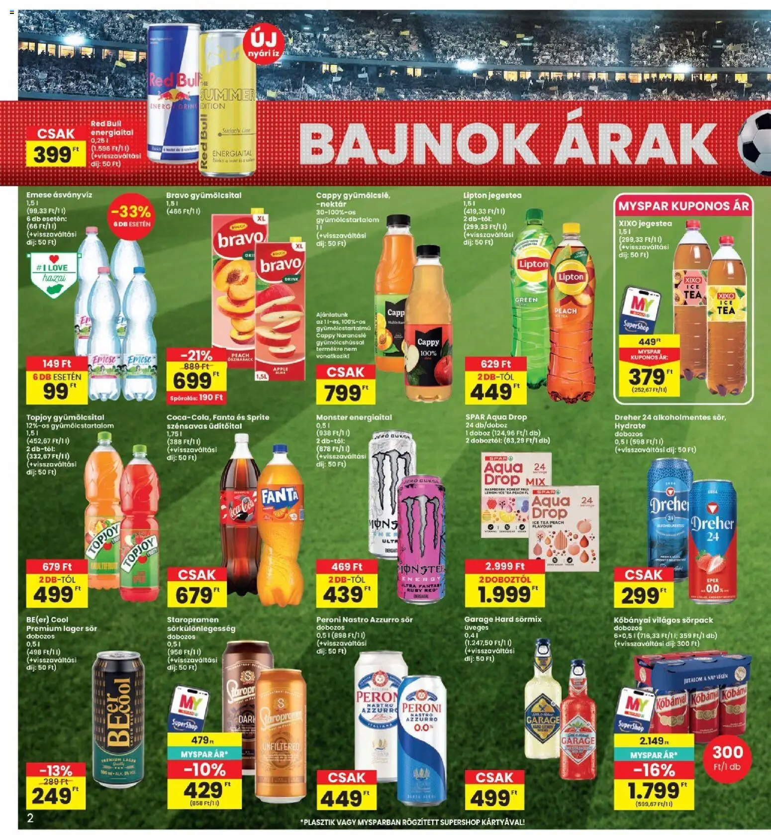 Interspar akciós ujság - amely érvényes a következő dátumtól: 18.06.2026 | Oldal: 2 | Termékek: Fanta, Doboz, Ásványvíz, Sör