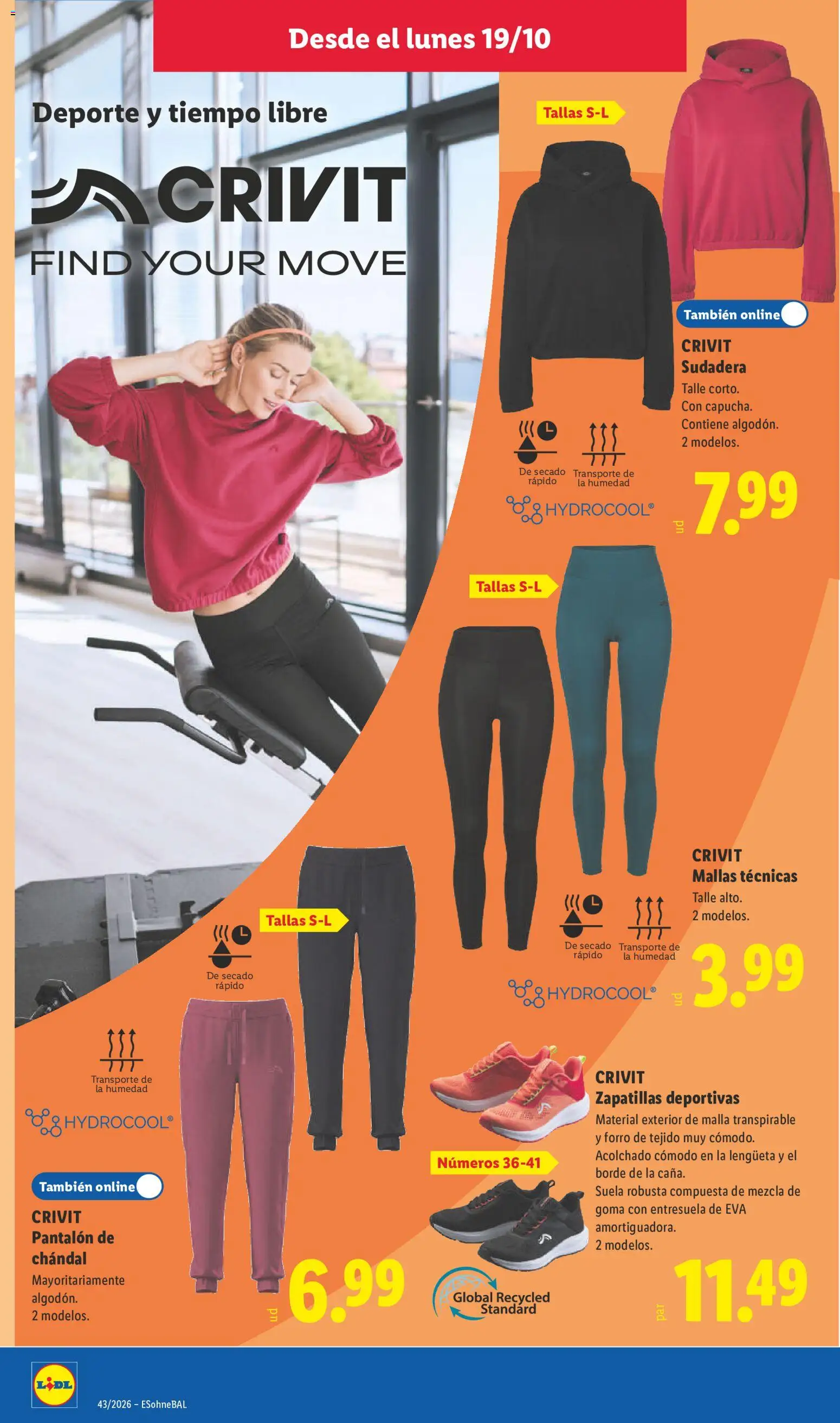 Lidl folleto de bazar │ válido desde el 19/10/2026 | Página: 12 | Productos: Zapatillas deportivas, Zapatillas, Leggings, Pantalón de chándal