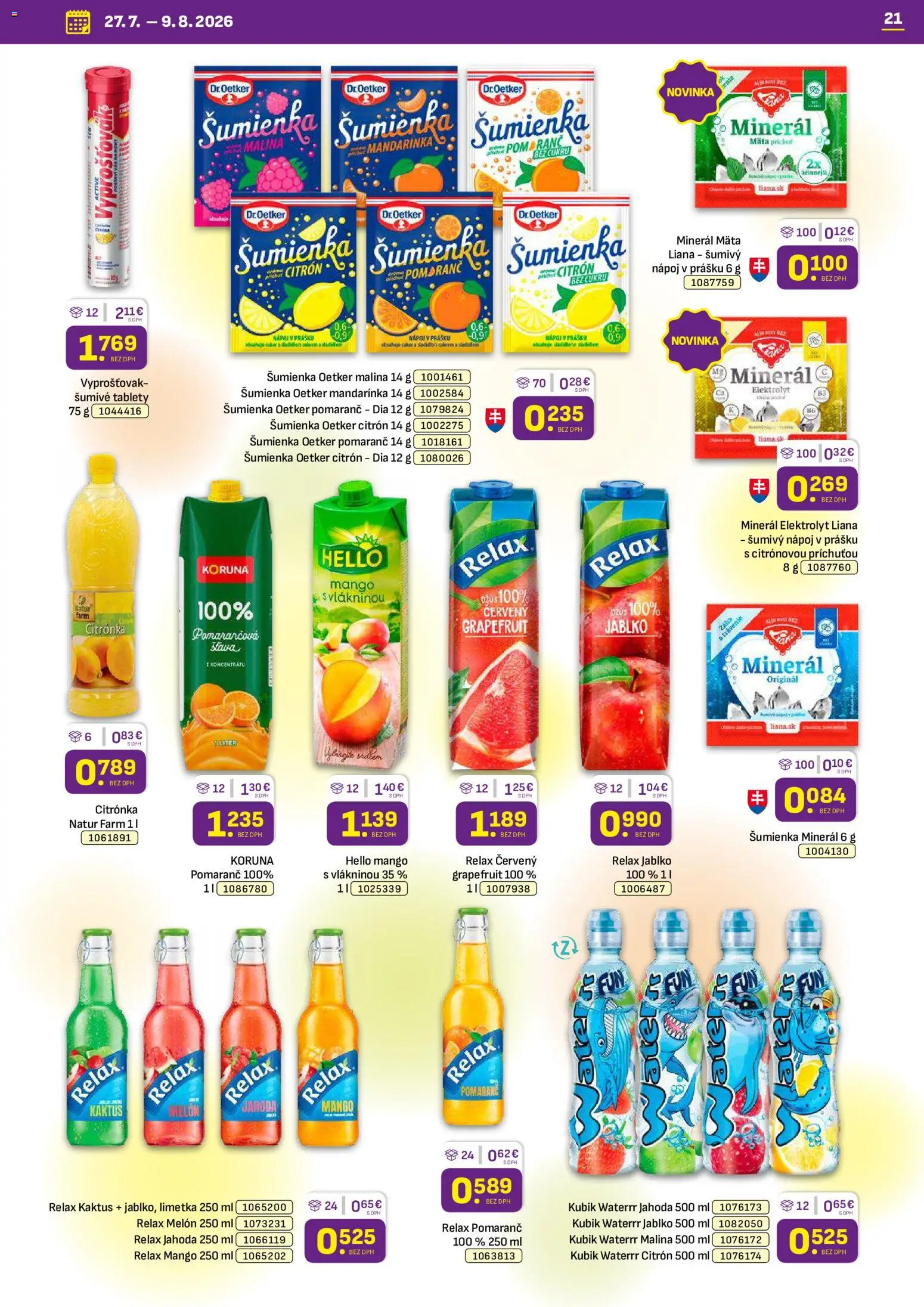 Nové Libex akcie – leták je platný od 27.07.2026 | Strana: 21 | Produkty: Šumivé tablety, Grapefruit, Mango, Melón